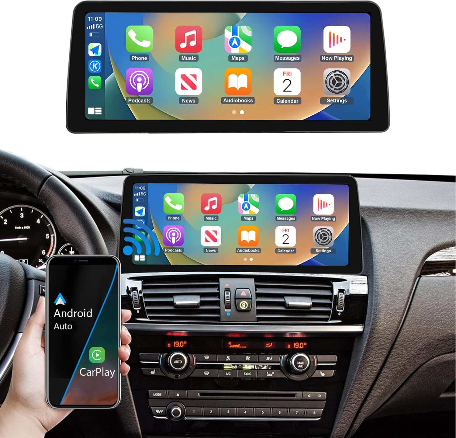 Road Top 12.3 Inch Car Touchscreen Wireless CarPlay Android Auto for BMW X3 X4 Series F25/F26 2013-2016 Year with NBT System, Car Stereo Multimedia Radio Receiver