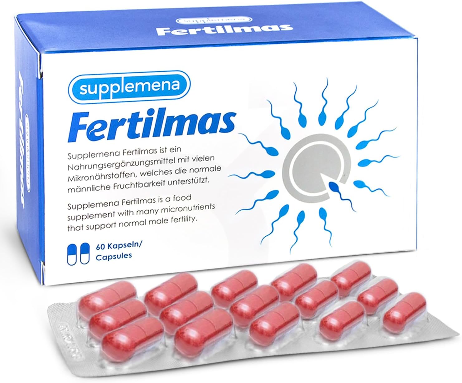 Fertilmas Natural Fertility Support for Men | L-Carnitine, Zinc, Vitamin D3, and Folic Acid | Couples TTC Supplement for Reproductive Health | Made in Germany | 1 Month