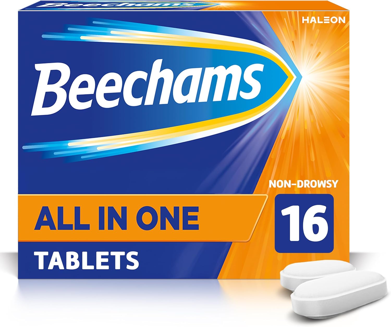 Beechams All In One Cold and Flu Tablets, Cough Medicine for Adults & Headache Relief with Paracetamol, 16 Count