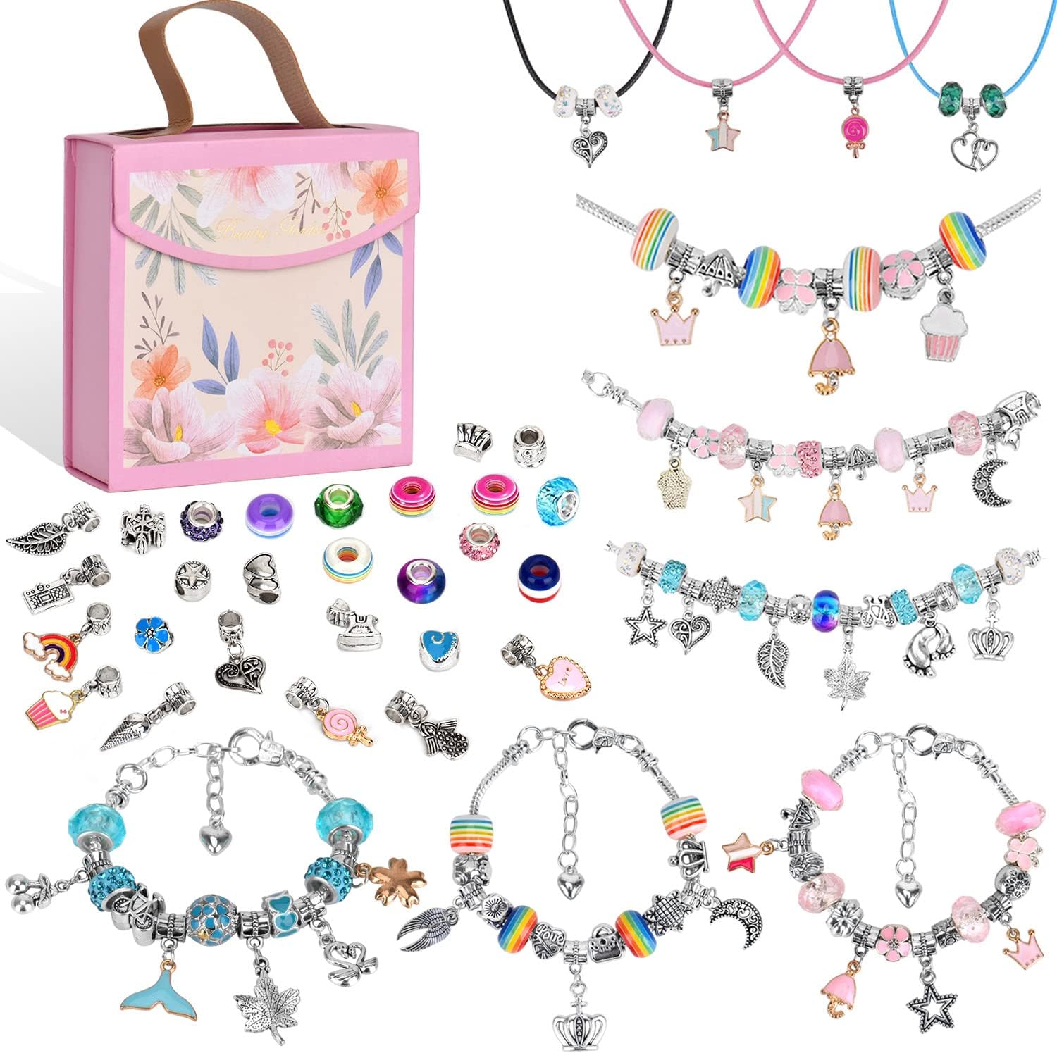 90 PCS Charm Bracelet Making Kit, Jewelry Making Supplies Beads, Bracelets for DIY Craft, Mermaid Girls Gift Jewelry Making Supplies Set for Girls Kids Teens and Adults