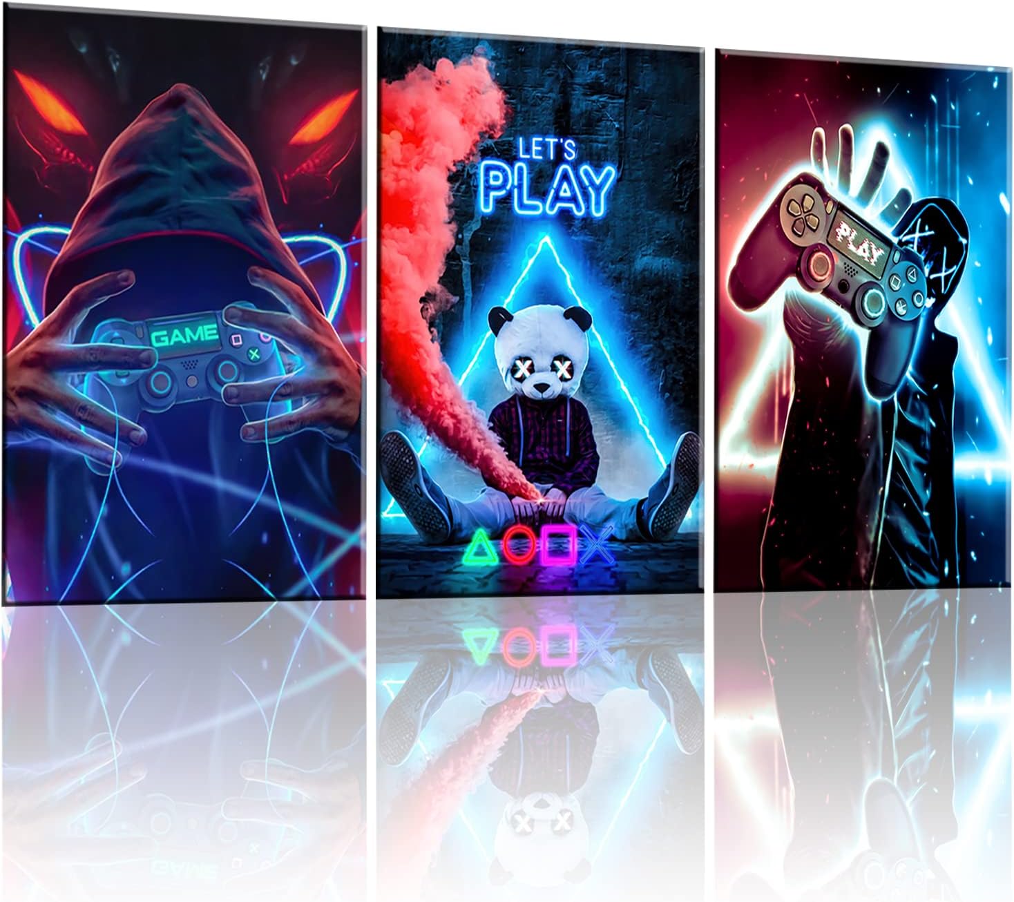 3-Piece Gamer Wall Art Set - Neon Gaming Canvas Prints | Cyberpunk Video Game Decor | Unframed 16x24 Inches Posters for Game Room, Bedroom, Office, Esports Setup | Cool Gamer