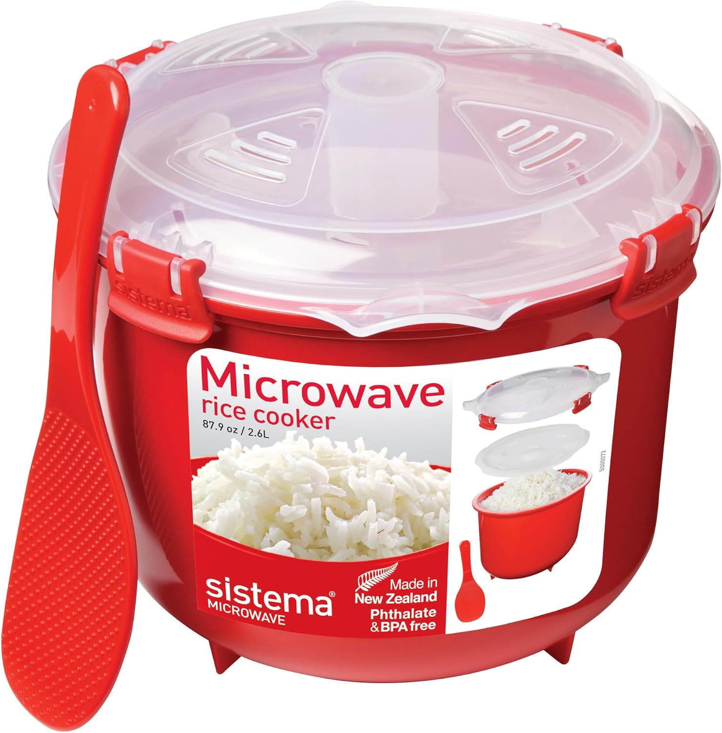 Sistema Microwave Rice Cooker | 2.6 L | Dishwasher Safe Small Rice Cooker | BPA-Free | Red