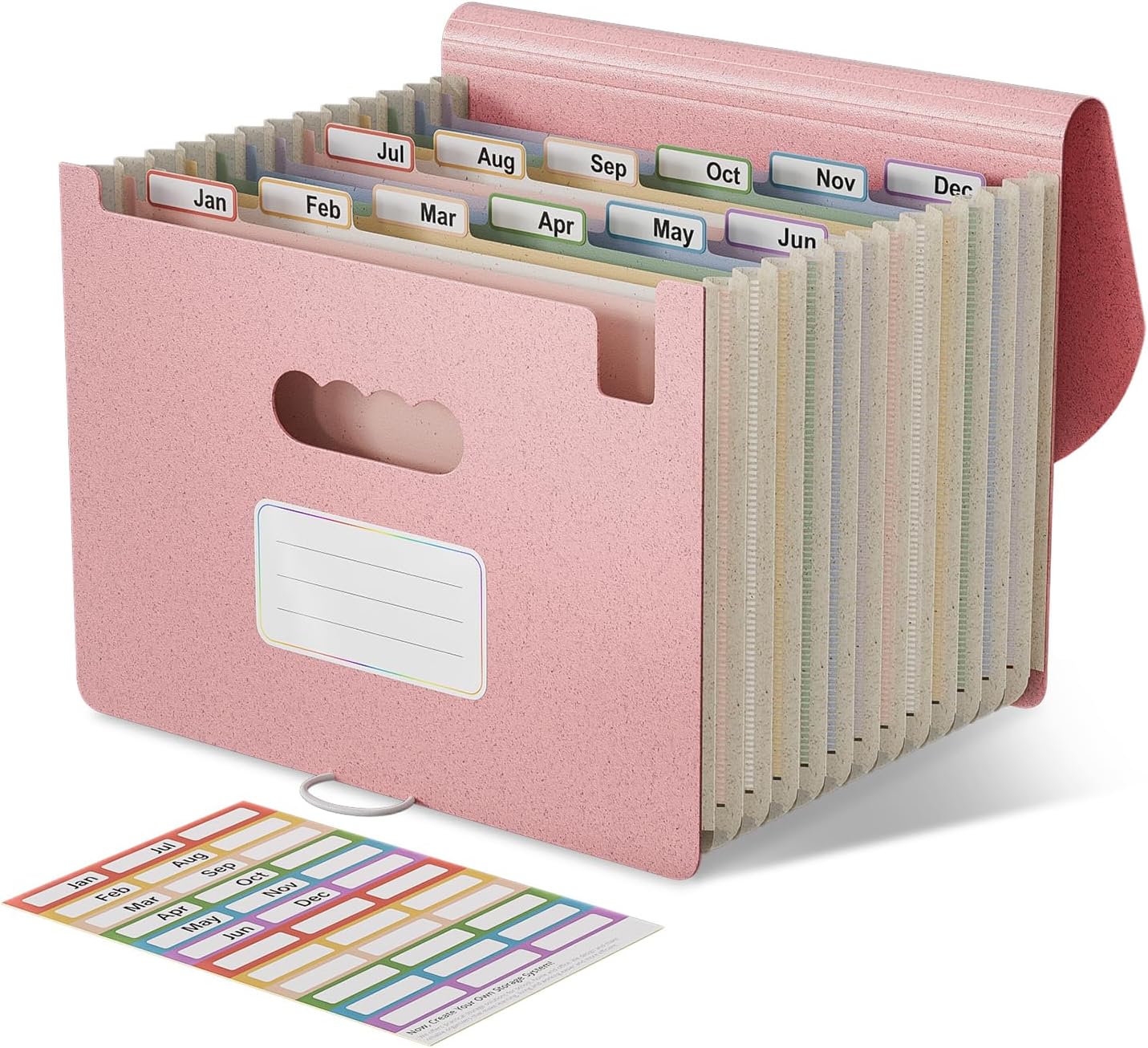 EcoStash Accordion File Organiser, 12 Pockets Wheat Straw Expanding File Folders, Monthly Filling Document Organiser, BPA Free, Return to Nature, Healthy Living, A4/Letter Size - Strawberry Pink