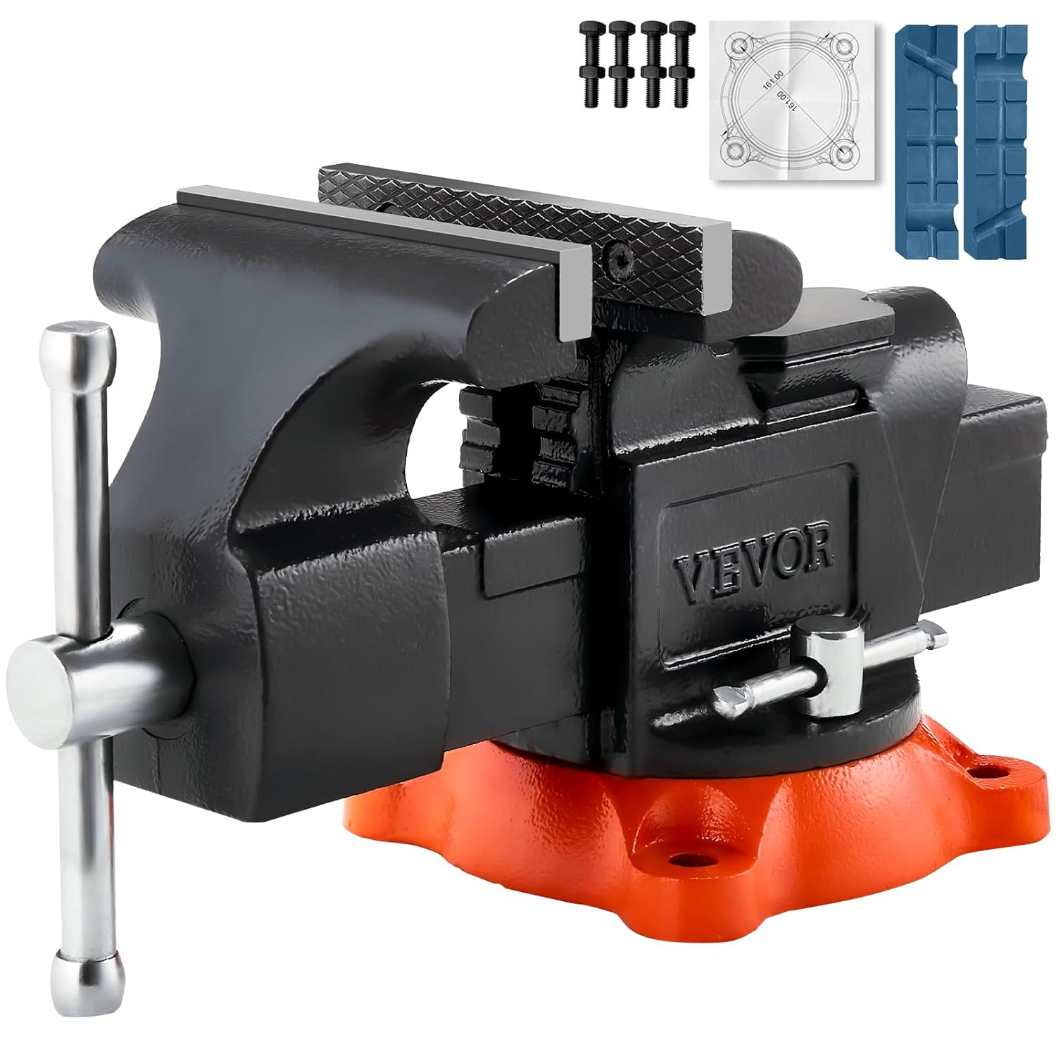 VEVOR 5" Multipurpose Bench Vise, Black, 4496 lbs Clamping Force, 360° Swivel Base, Pipe Jaw, Heavy Duty Ductile Iron