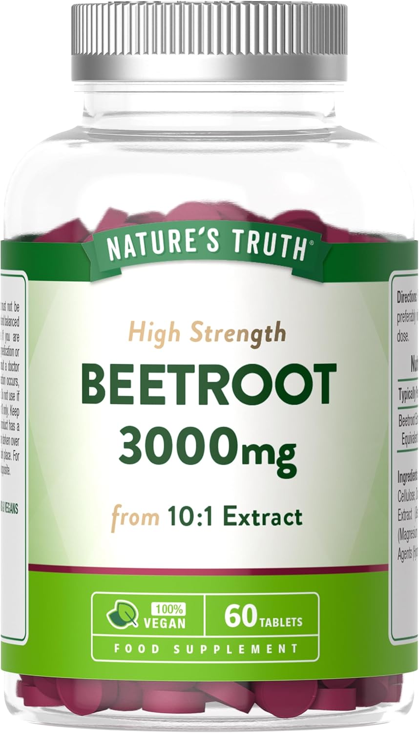 Beetroot Tablets 3000mg | High Strength Beetroot Supplement | 10:1 Extract | 60 Tablets | Vegan | Nature's Truth