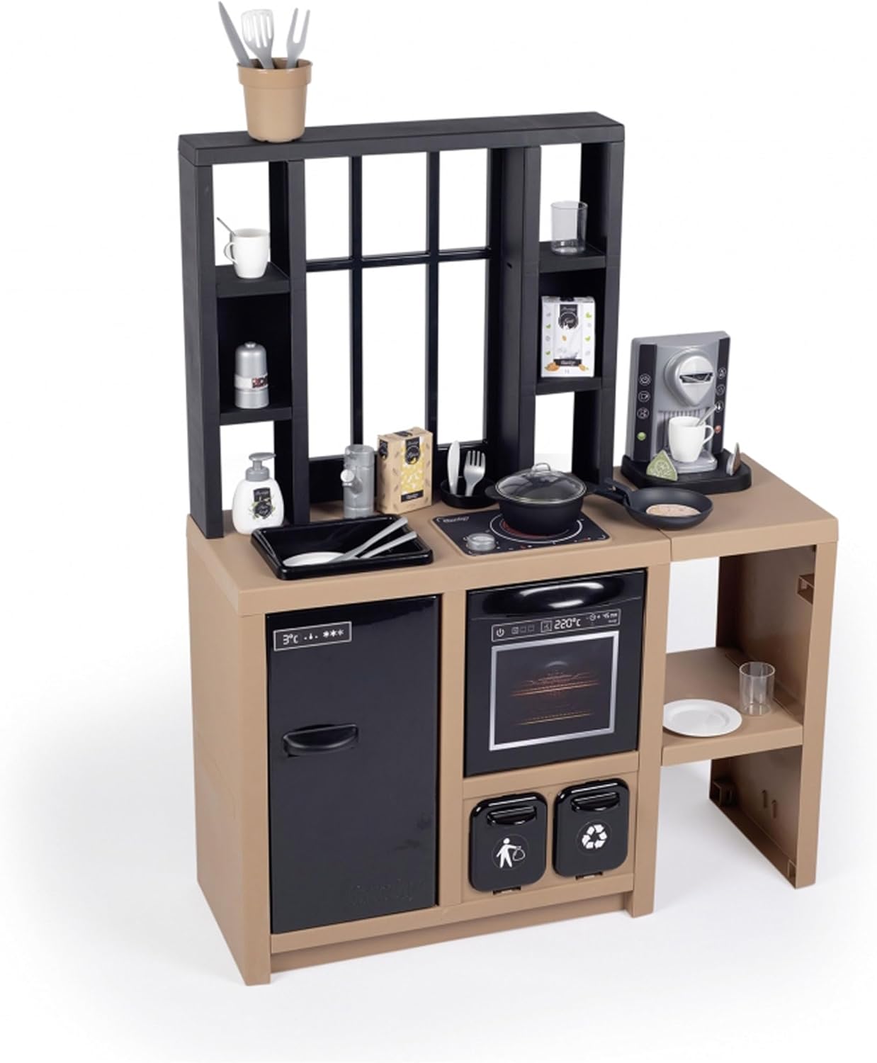 SMOBY Kitchen Loft – Urban Style Kitchen Includes 32 Accessories, Stylish Shelving, Play Crockery and Cutlery. Ideal Educational Interactive Gift for a Little Chef