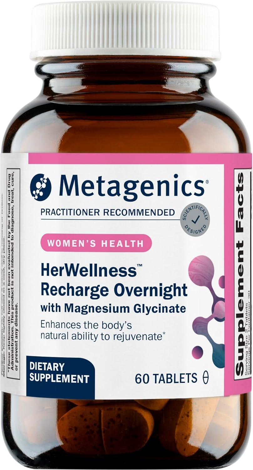 Metagenics HerWellness Recharge Overnight - Women's Sleep Support with Chelated Magnesium, Holy Basil, Zinc & Vitamin C - Supports Relaxation, Stress & Sleep - Non-GMO & Gluten-Free - 60 Tablets