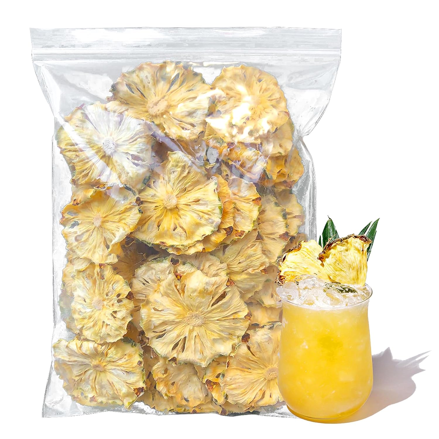 Dried Pineapple Slices 1lb /1pound 16oz Dehydrated Cocktail Garnish Decor & Edible Pine-apple Fllower No Sugar Added Dry Pineapples for Drink/Baking/Tea Dried Fruit Snack, Family, Bar, Business