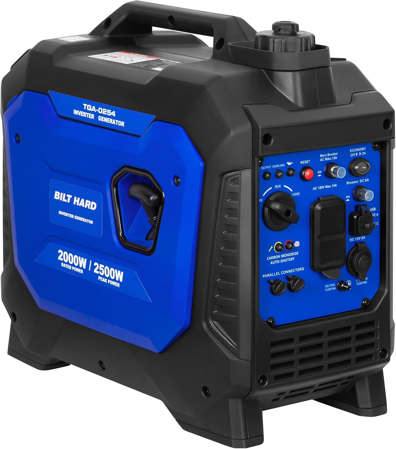 BILT HARD Portable 2500W Generator with CO Safety Sensor, 120V AC Duplex Receptacle and 12V DC Output, Super Quiet 4-Cycle Engine Portable Outdoor Generators for RV and Emergencies