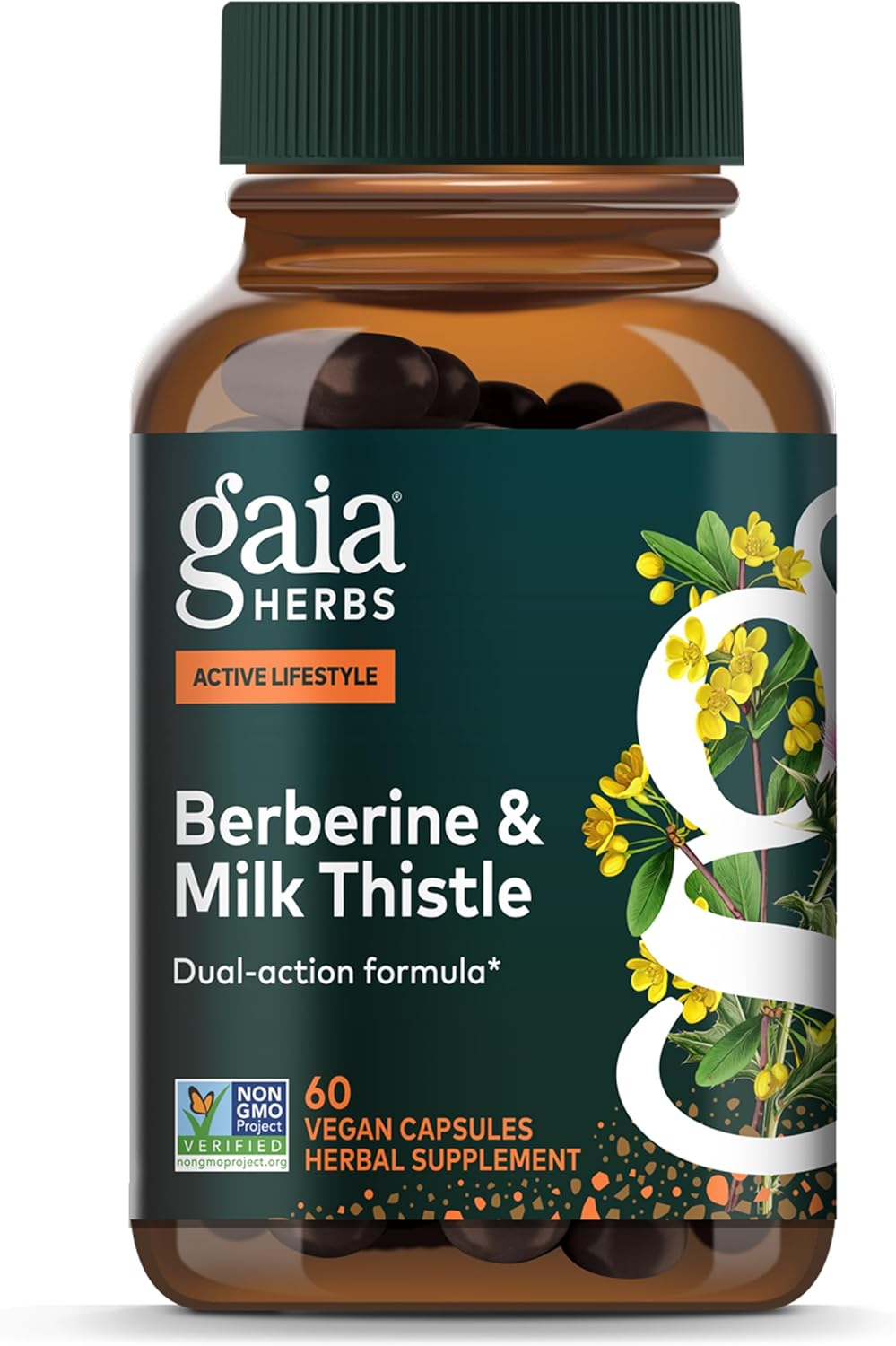 Gaia Herbs Berberine & Milk Thistle - Milk Thistle & Berberine Supplement with Ginger Root - Supports Liver Health* - Vegan, Gluten-Free, Dairy-Free, Non-GMO Project Verified - 60 Capsules