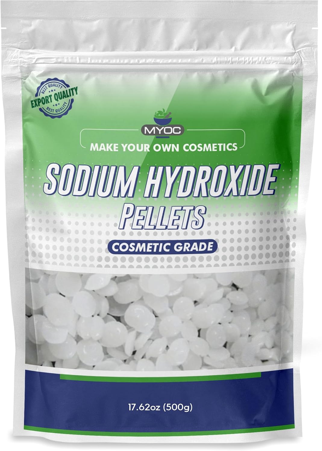 Sodium Hydroxide Pellet– (500gm) Cosmetic Grade, Sodium Hydroxide for Soap Making, Cosmetics, Make up, Beauty and Personal Care Products