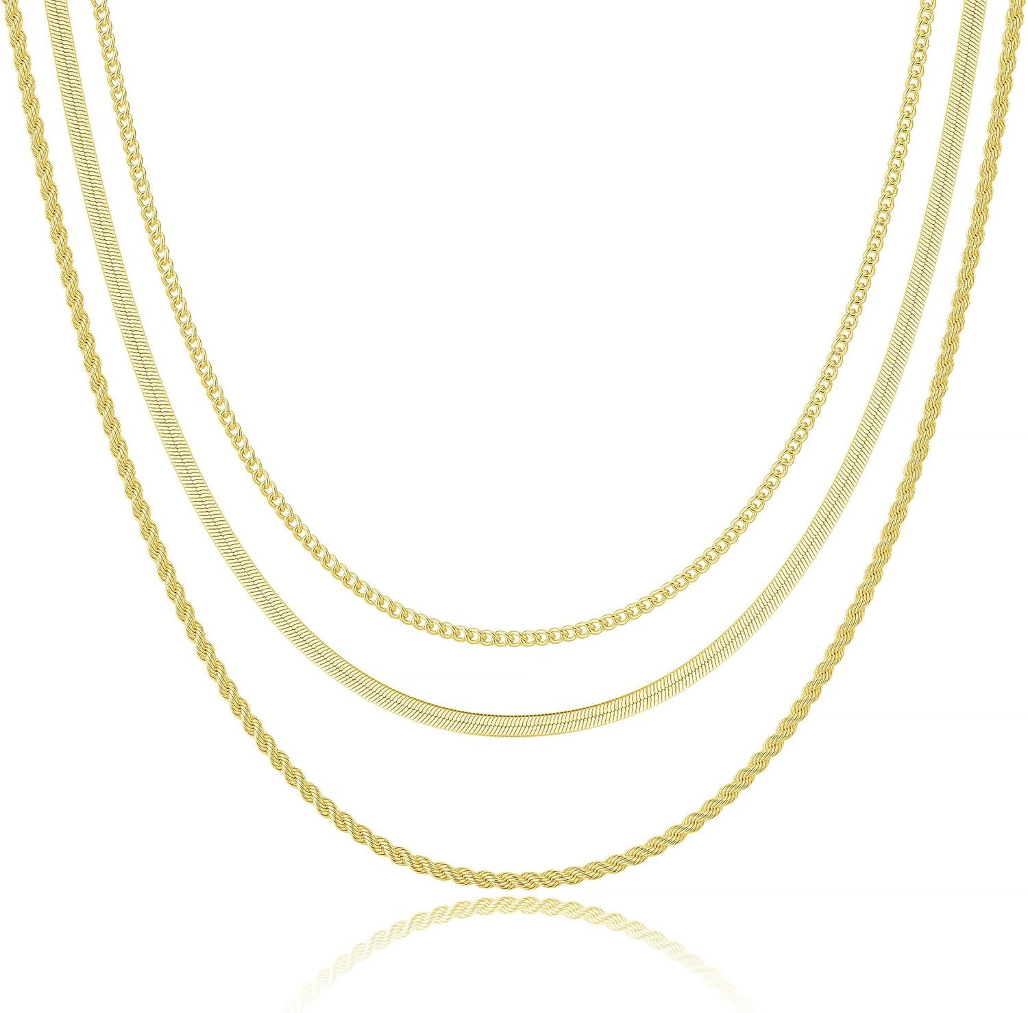 Freekiss Herringbone Necklace for Women,Dainty Gold Necklace,14k Gold Plated Snake,Gold Chain Choker Necklaces,Simple Gold Layered Necklaces,Gold Jewelry Gift for Women