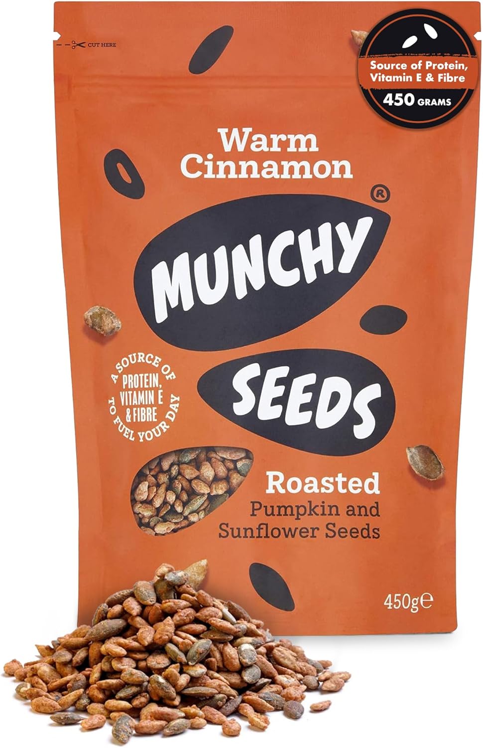 Munchy Seeds Warm Cinnamon, Sunflower, Pumpkin, Protein Snack, Plant-Based Fibre & Vitamin E,Sweet & Delicious To Eat,Vegan Snacks For Kids,Add to Cereal, Porridge or Yoghurt - 450g Mega Pack