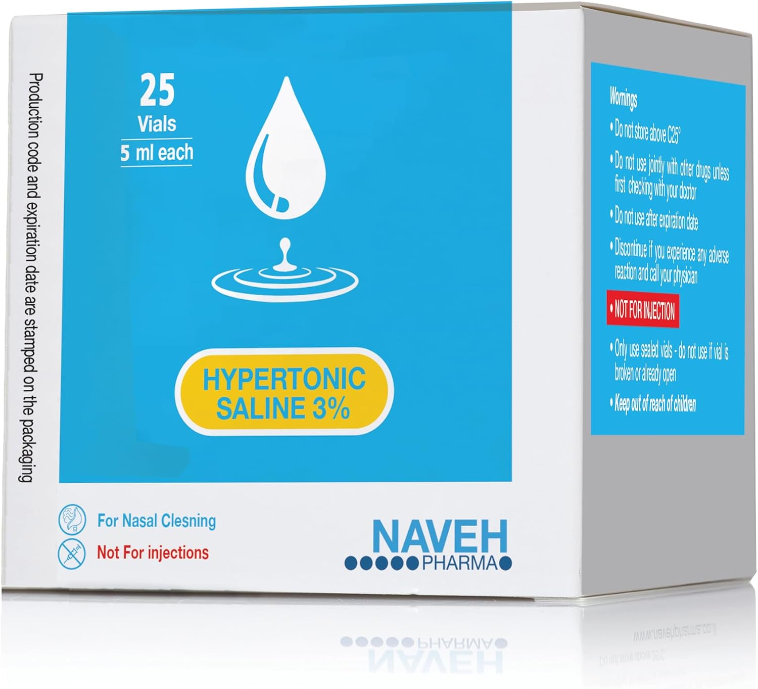 NAVEH PHARMA RSV Hypertonic Saline 3% Nebulizer Diluent for Inhalators Machine Kids & Adults Clear Congestion from Airways & Lungs Albuterol Solution (25 Sterile Saline Bullets of 0.17 Fl Oz)
