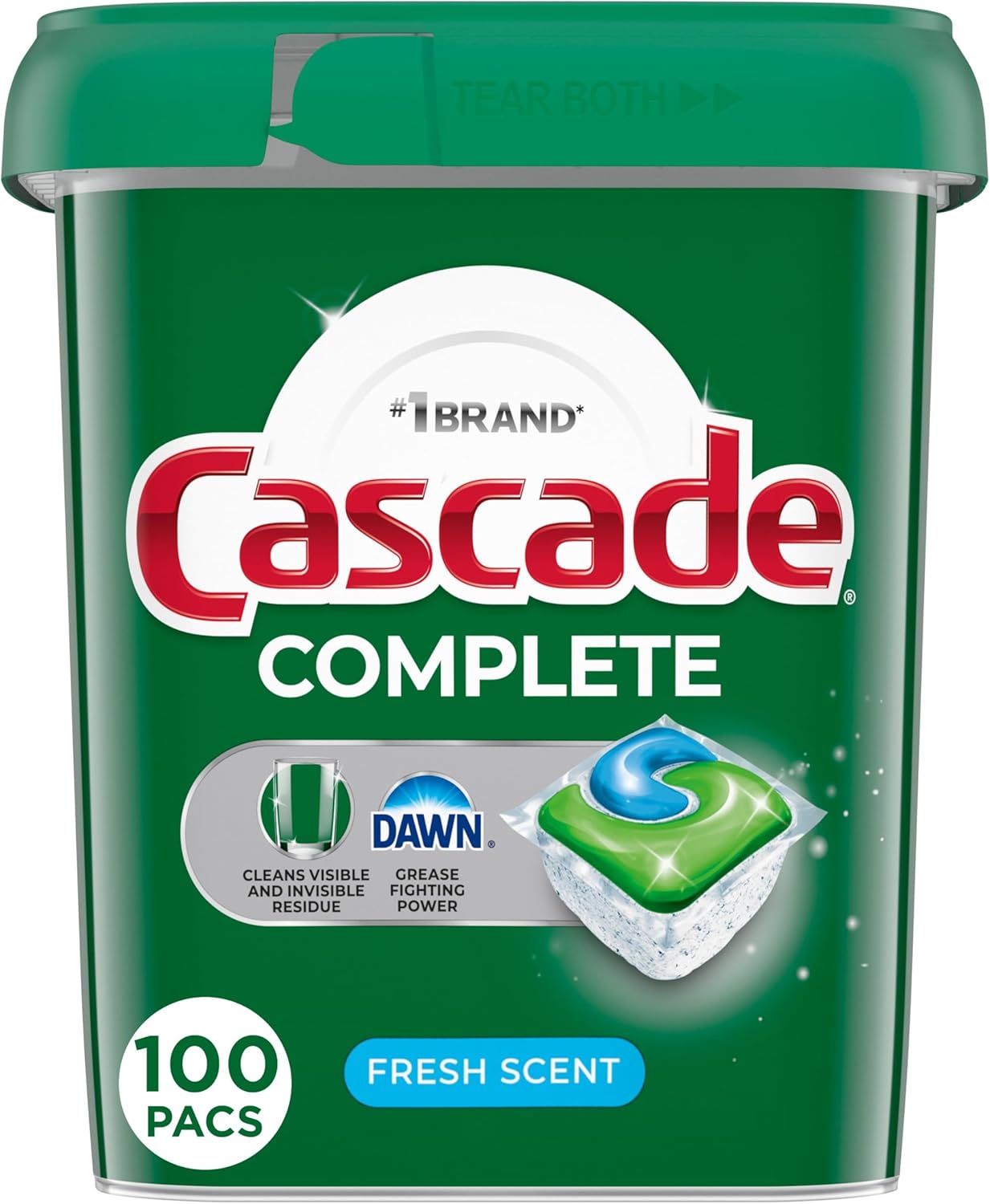 Cascade Complete Dishwasher Pods, Dishwasher Detergent, Dish Detergent Tab Tablets, Fresh, 100 Count
