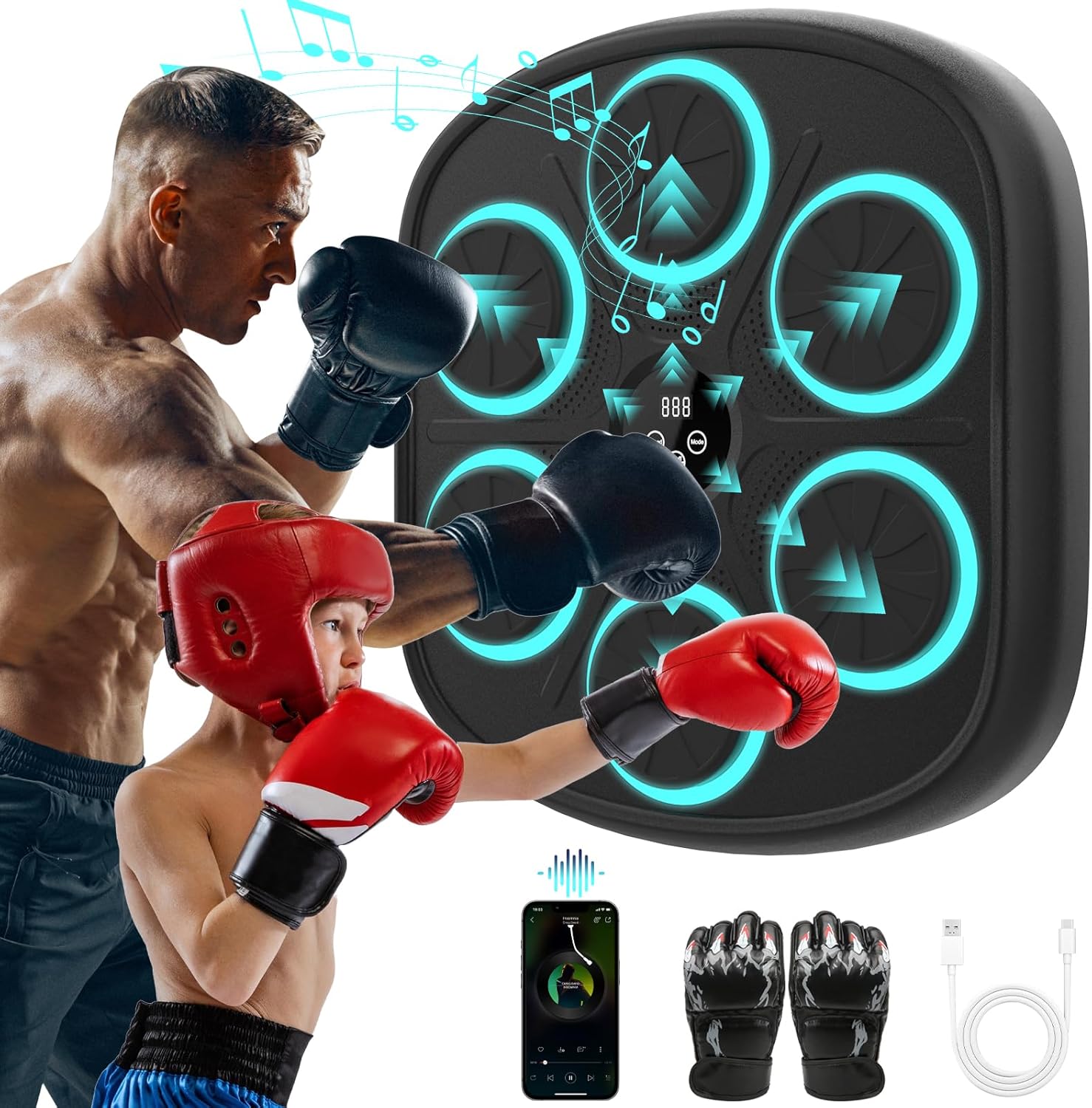 2025 Upgraded Music Boxing Machine for Adults and Kids, Large Size Wall Mounted Boxing Training Equipment with Gloves, Punching Bag for Home, Office, and Gym, 9 Modes & 9 Speeds