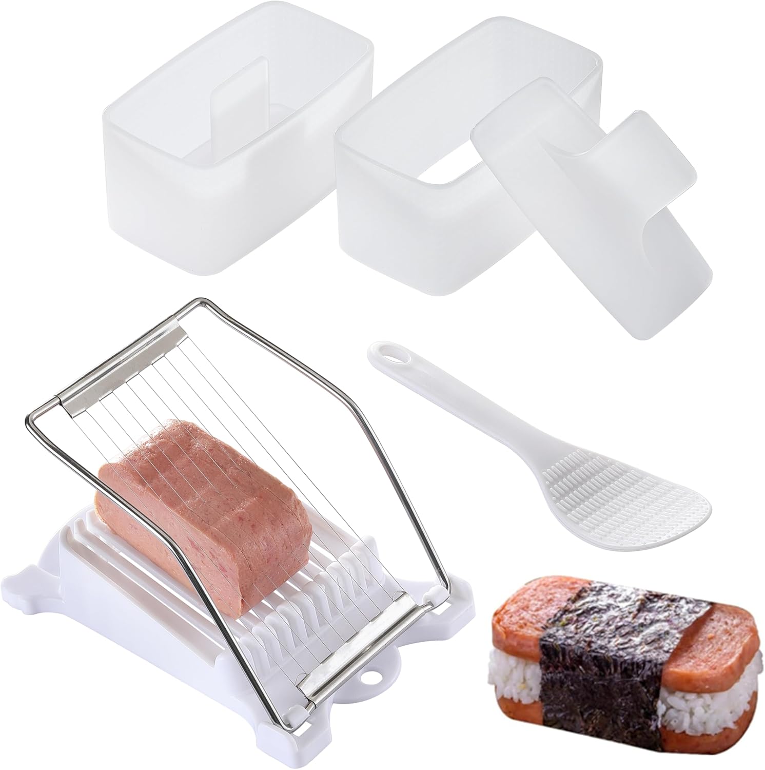 2PCS Spam Musubi Press Mold Kit, Cokuma Spam Musubi Mold with Meat Spam Slicer and Rice Paddle, Create Authentic Hawaiian Musubi at Home, Great for Personal Use and Hawaii Restaurant