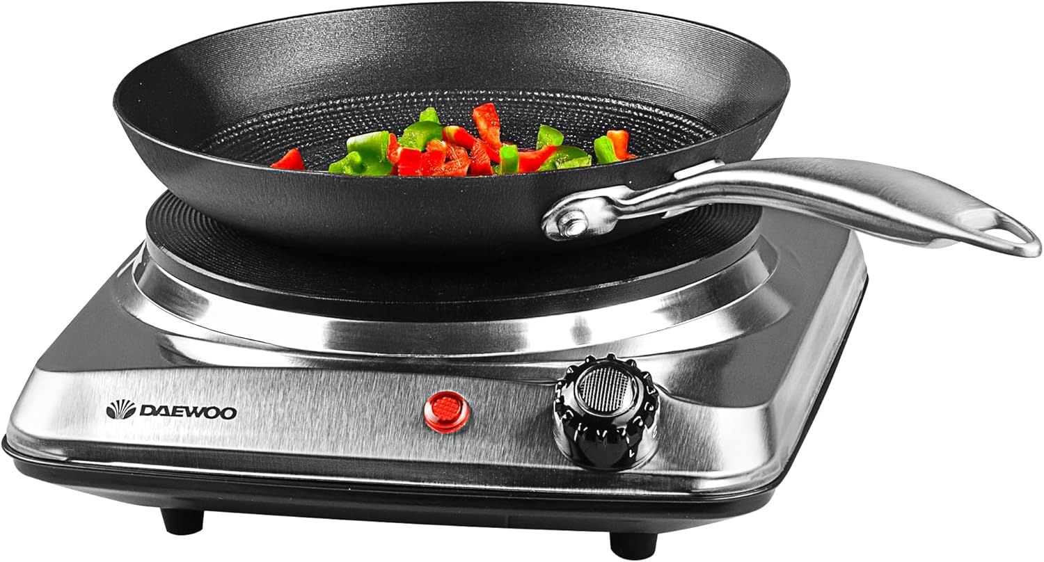 Daewoo Single Hot Plate Electric Hob – 1500W Portable Hob with Solid Heating Ring, Ideal for Students, Caravans, Camping, Holiday Homes & Small Kitchens