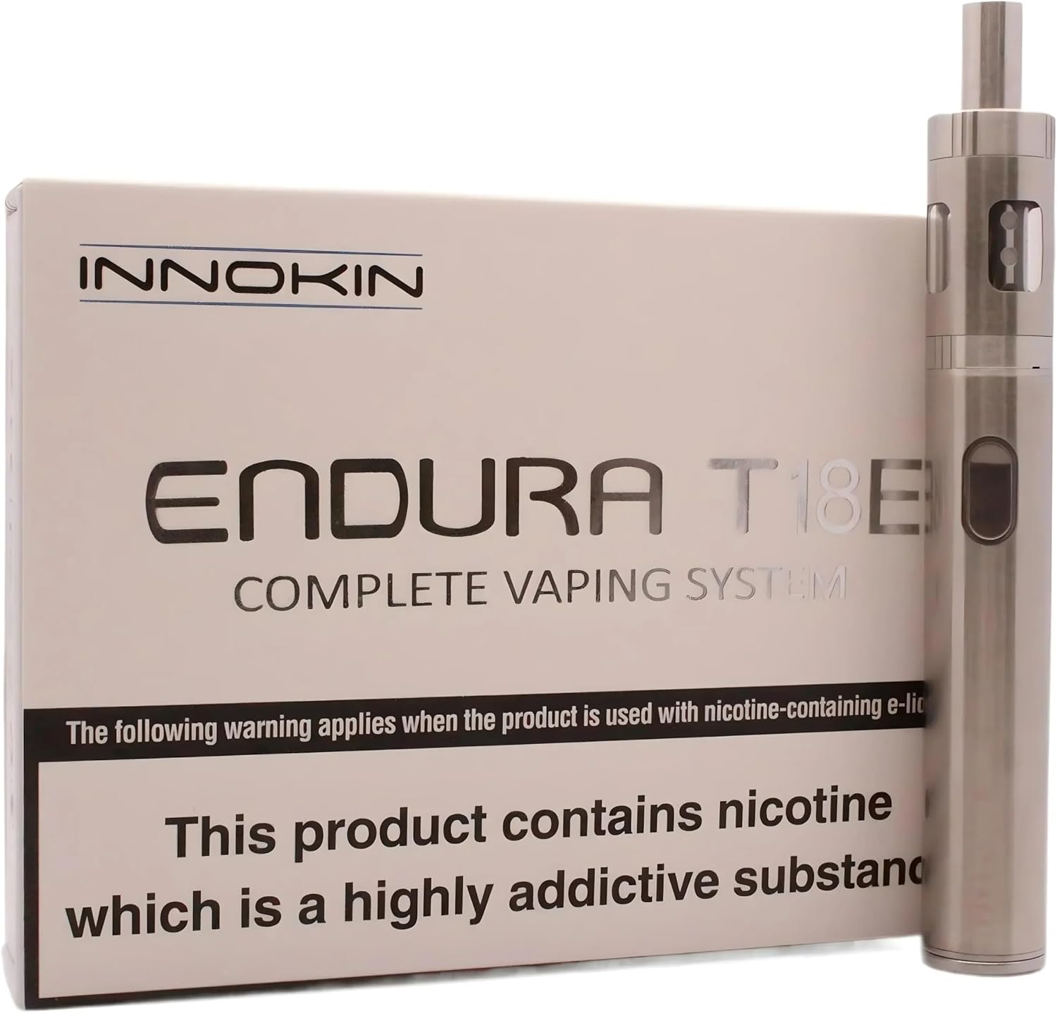 INNOKIN Endura T18E Vaping Kit, 1000mAh Battery, Prism T18E Atomizer, Easy-to-Use Starter Kit for Beginners, Electronic Cigarette, E Cigarette, E Cig, No Nicotine (Silver)