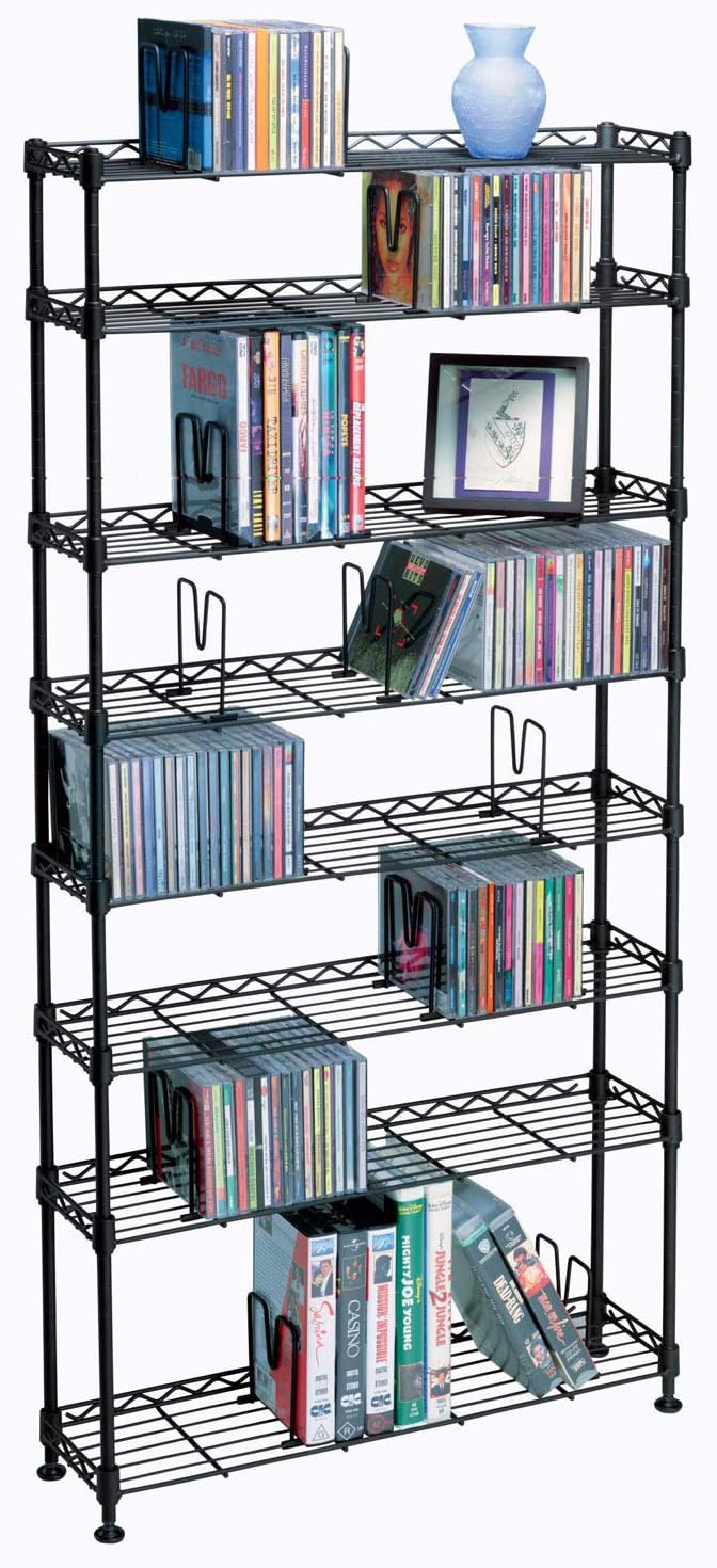 Atlantic Maxsteel 8-Tier Heavy Gauge Steel Wire Storage Shelving, holds up to 440 CD; or 228 DVD; or 264 Blu-Ray/Video Game discs, also great for organize collectable/memorabilia, in Black – PN 3020