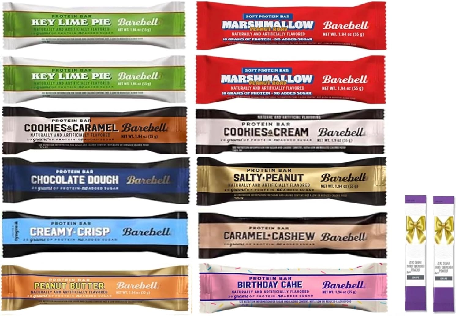 NEW FLAVORS Barebell Protein Bars Variety Pack | Pack of 12 Protein Bars with 20g of High Protein | KEY LIME PIE, MARSHMALLOW PEANUT ROAD and more | With 2 Electrolyte Packets | Sports Nutrition for Home & Gym, Post Workout Protein, Perfect for Vacation and Gifts for Men and Women