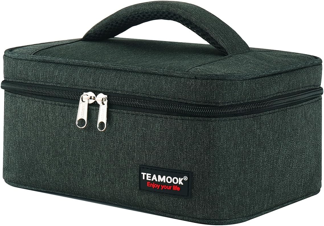 TEAMOOK Lunch Bag Insulated Lunch Box for Adults Men and Women,Leakproof Waterproof Cool Bag with Soft Handle En-Large 5.8L（Main-Body Black & Small Amount Dark-Green Mix）