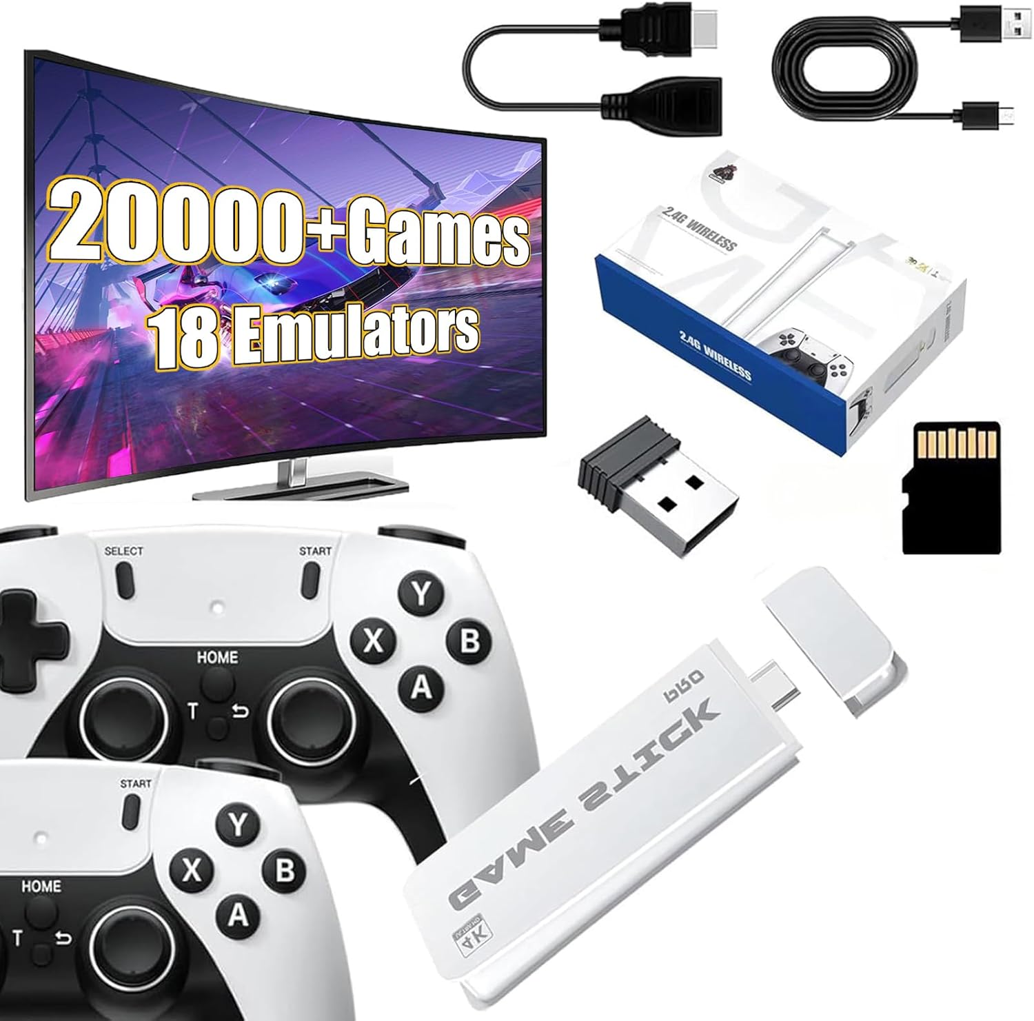 Wireless Retro Game Console Built-in 20000+ Classic Video Games, Retro Game Stick 4K HDMI Output and Dual 2.4GHz Wireless Controller, Plug and Play Video Games for TV, Gift for Easter