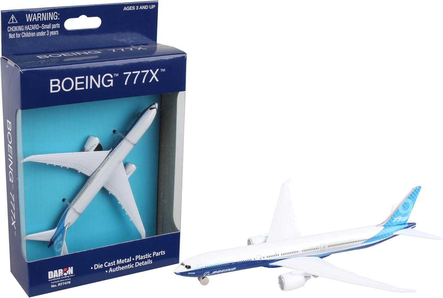 Daron Boeing 777X Commercial Aircraft Corporate Livery White and Blue Diecast Model Airplane