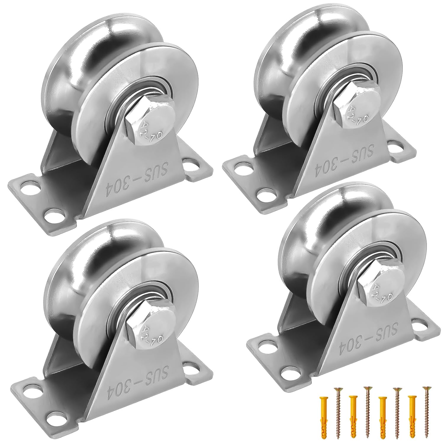 U-Type pulley 4pcs steel pulley blocks, quality Single Pulley Wheels with Mute Bearings Groove Sliding Roller, Use for gym Fitness, Material Handling and Moving Mount Pulley Block