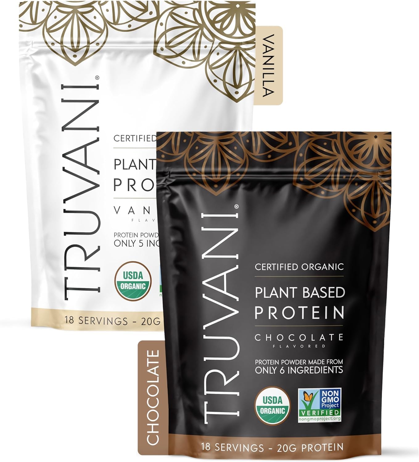 Truvani Organic Plant Based Protein Powder | Vanilla & Chocolate 2-Pack