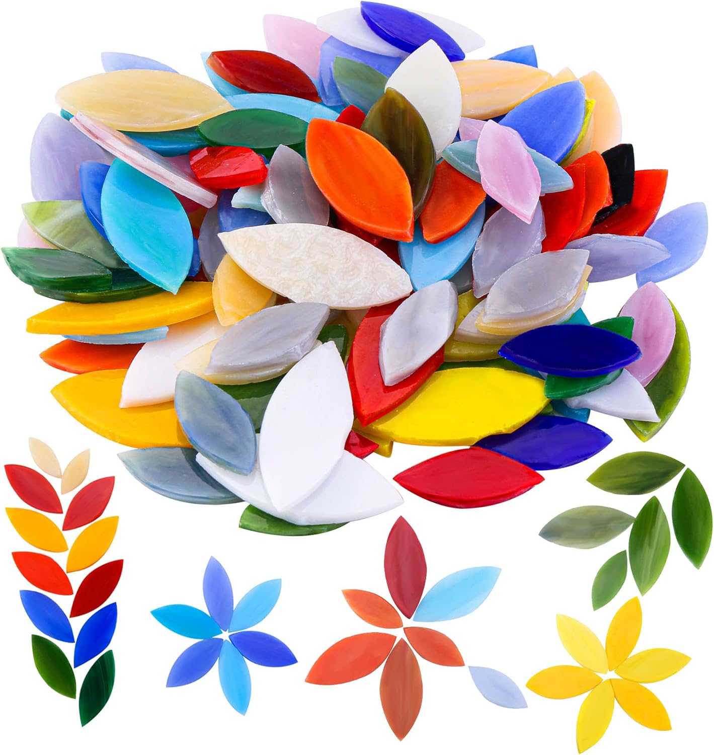 Mogokoyo 200g Petal Mosaic Tiles Mixed Colored Hand Cut Assorted Size Stained Glass Flower Leaves Tiles for DIY Art Craft Decoration