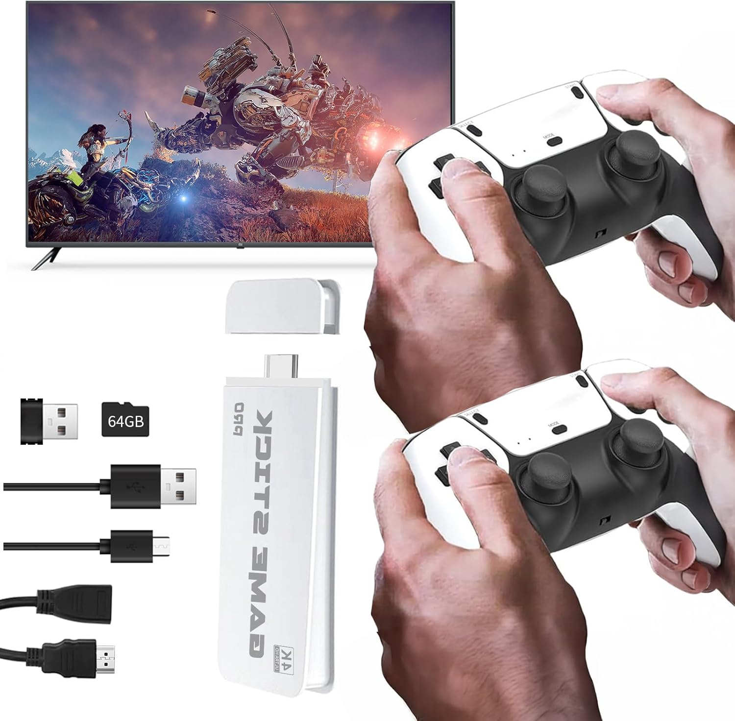 Retro Game Console, Wireless Retro Game Stick with Built-in 20000+ Classic Games, Game Stick 4K with 23 Emulators and Dual 2.4G Wireless Controller, Plug and Play Video Game Console for TV/Projector
