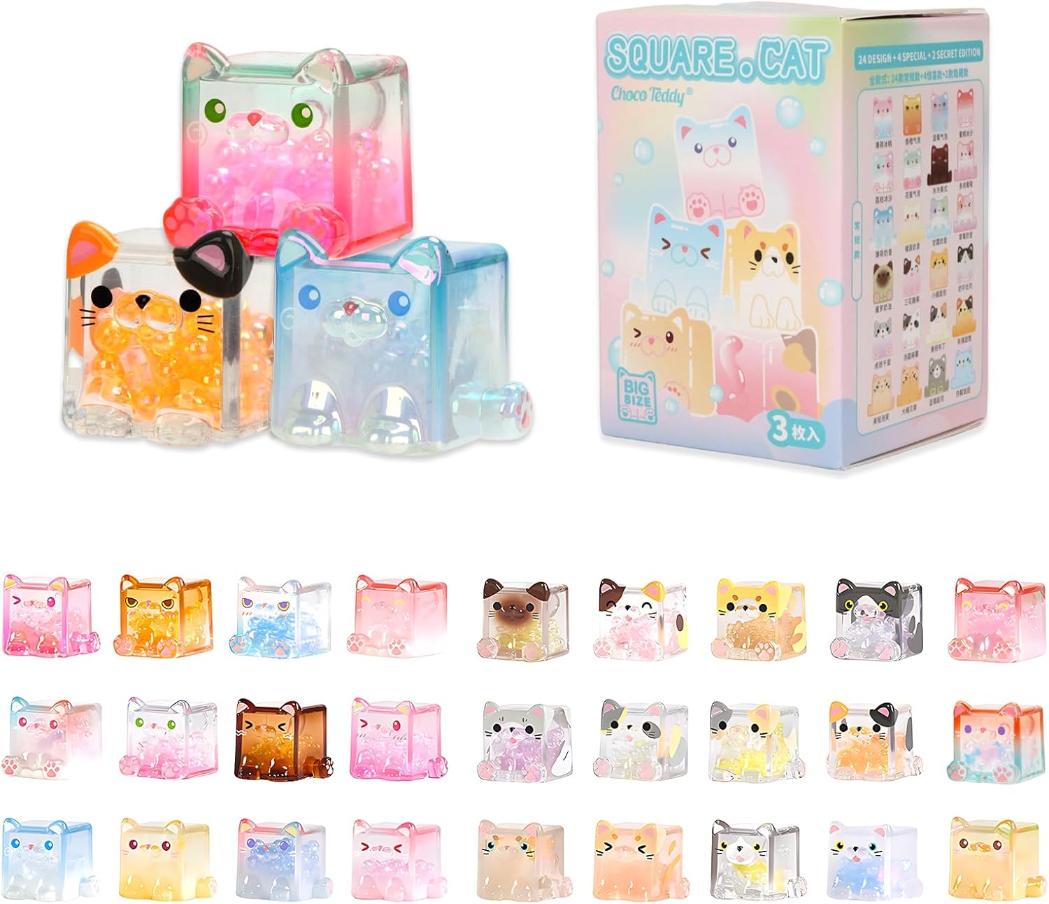 Square Cat Series Blind Box (3 Figures per Box) Random Design Action Figure Cute Animal Blind Bag Collectible Toy - Styles Vary Mini Cats Figures Mystery Bag for Cat Lovers Birthday Gifts & Desk Decor