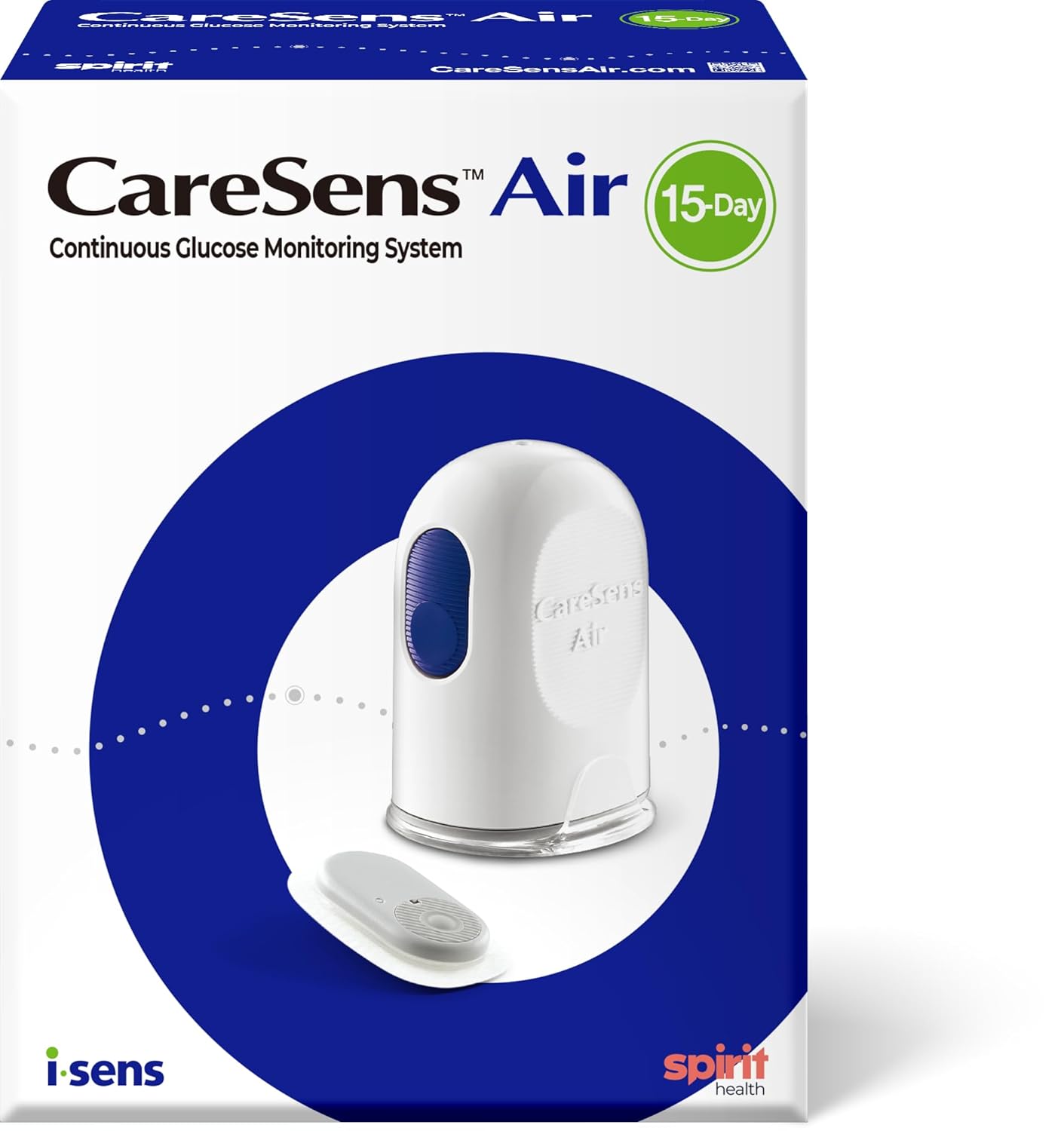 CareSens Air CGM - continuous glucose monitoring system - 15 day use. Slim, light, accurate and easy to use, all in one device.
