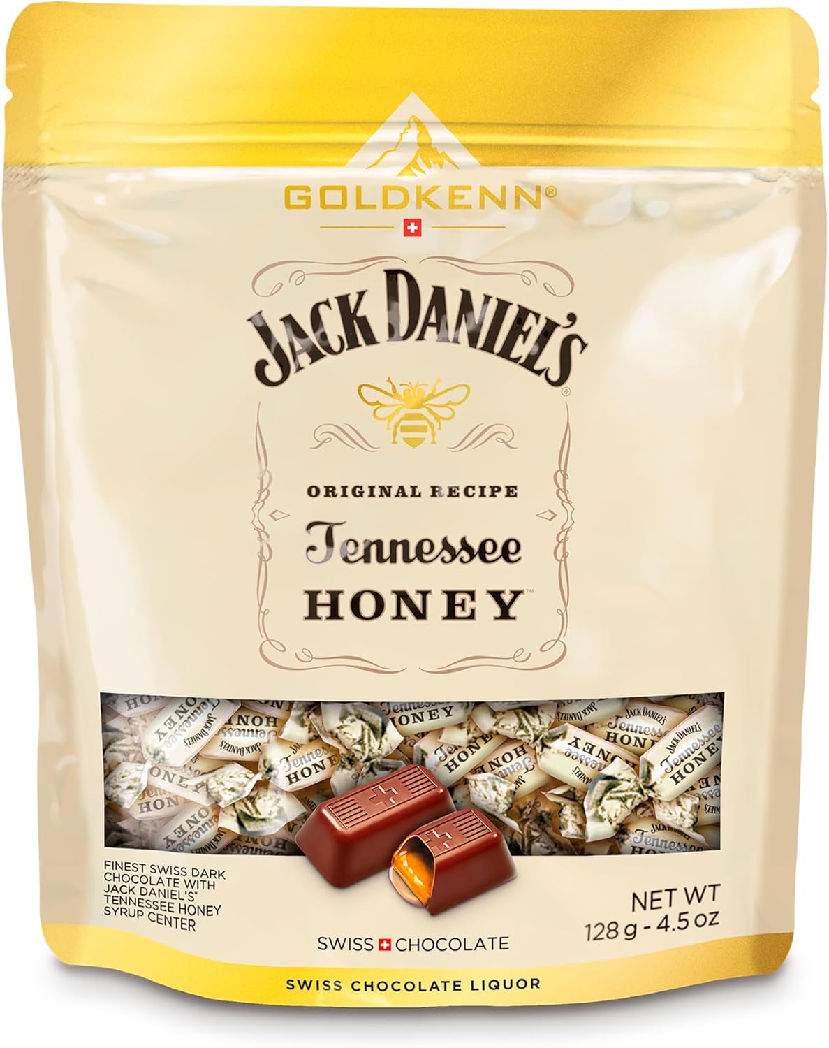 Jack Daniel's Tennessee Honey Delights - 100g Finest Swiss Milk Chocolate with Whiskey Liqueur Centre | Goldkenn Liqueur Collection