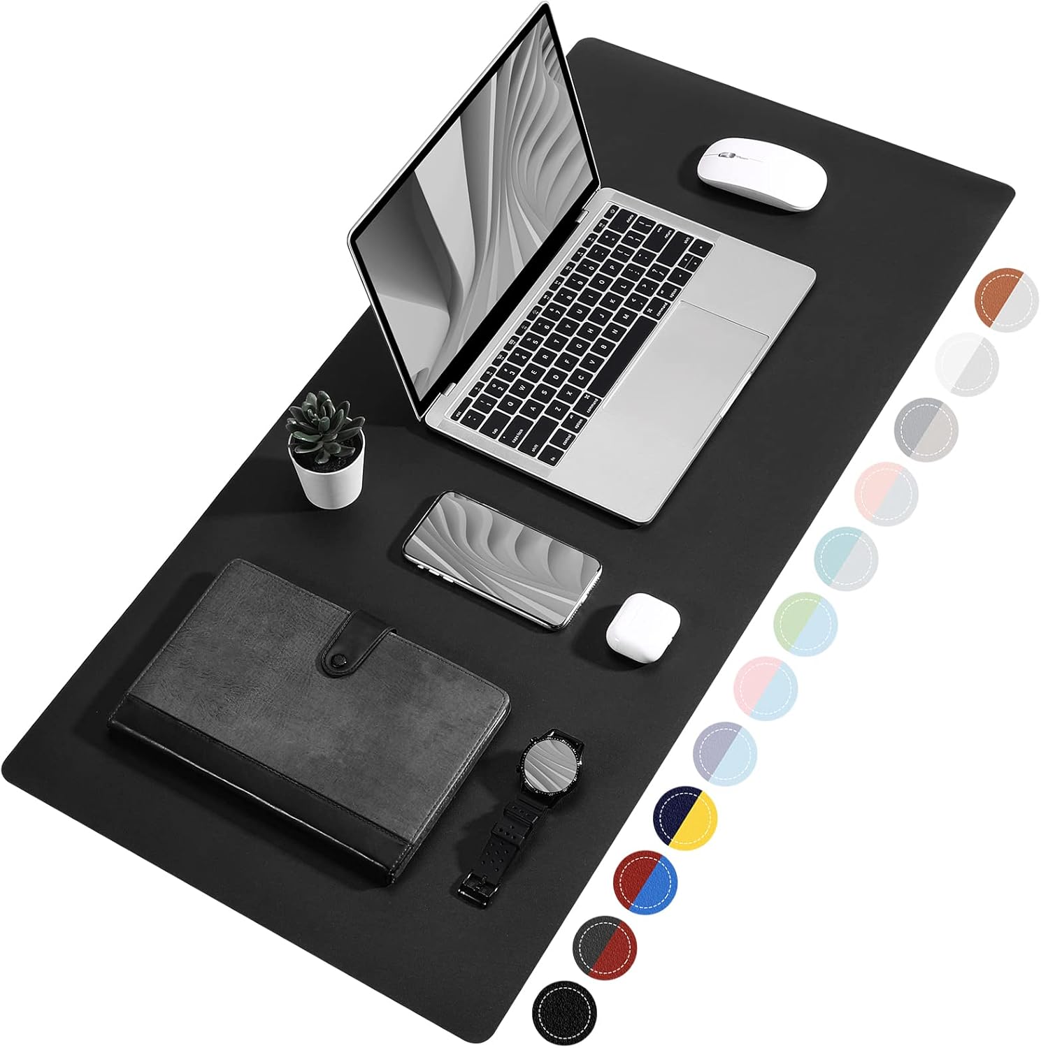 TOWWI Dual Sided Desk Pad, Large Desk Mat, Waterproof Desk Blotter Protector Mouse Pad, Leather Desk Pad Large for Keyboard and Mouse (32" x 16", Black)