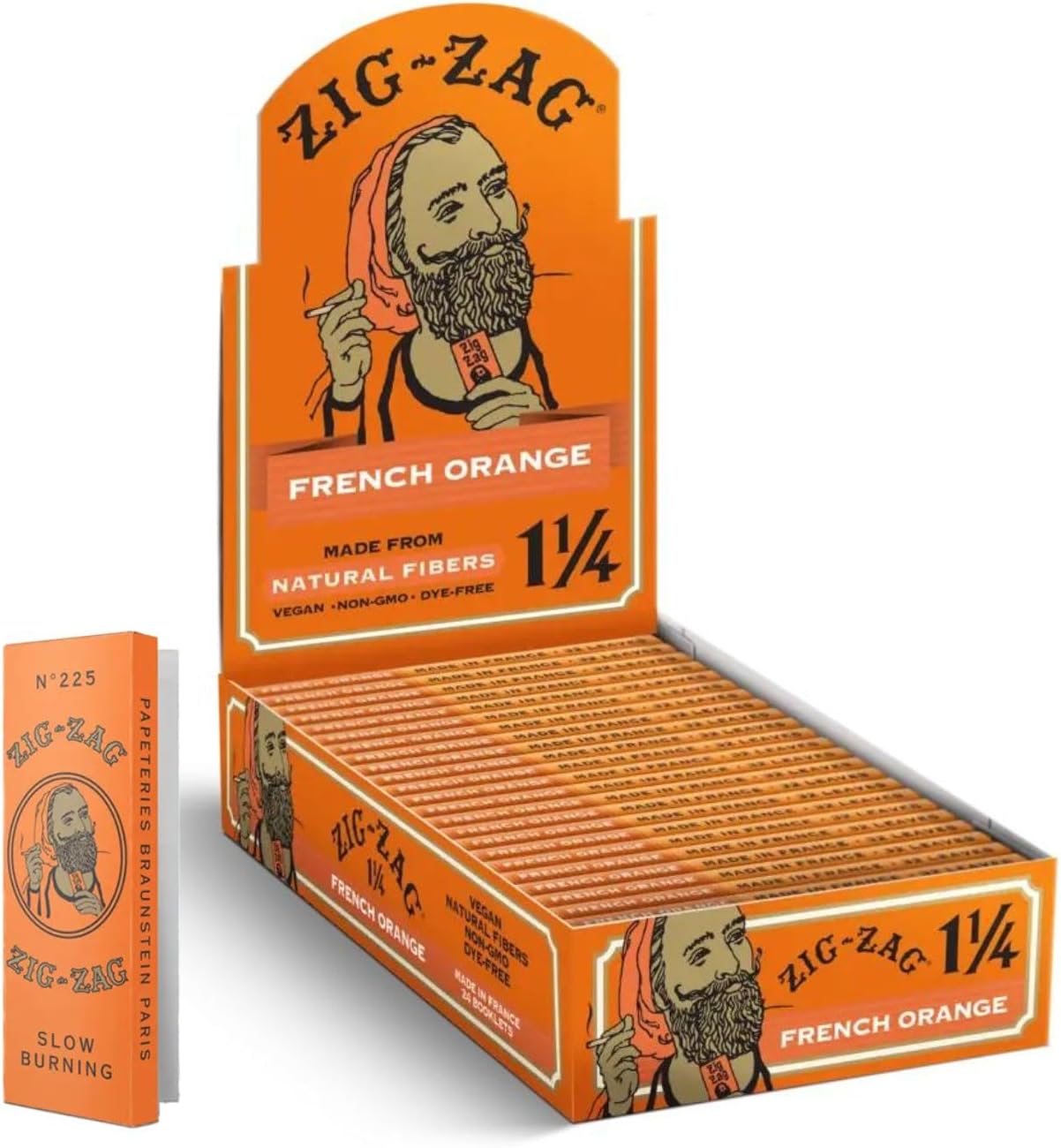 Zig-Zag Rolling Papers - 1 1/4 French Orange Rolling Papers - Natural Gum Arabic - 78 MM - 24 Booklets with 32 Papers per Booklet