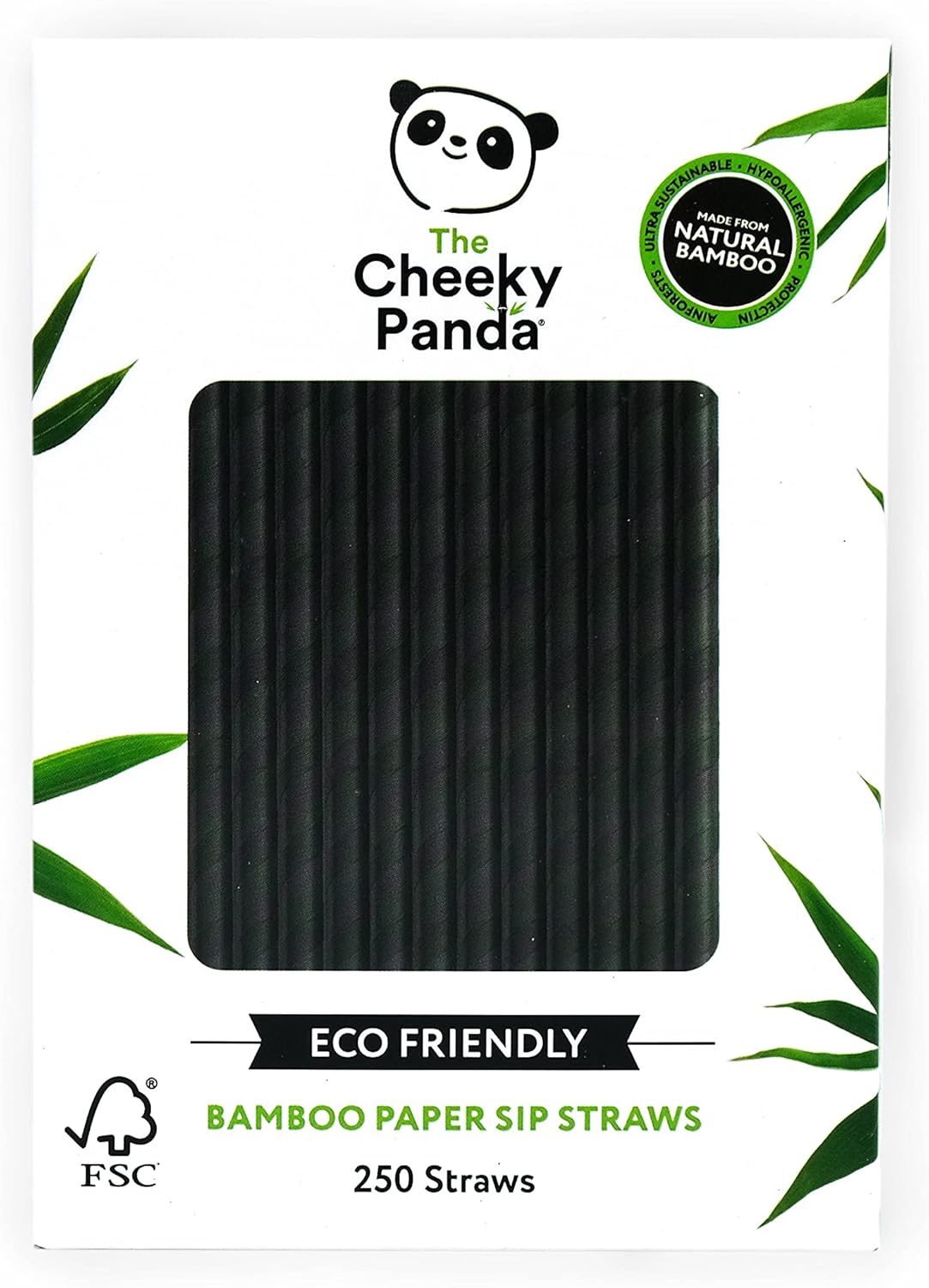 The Cheeky Panda Bamboo Paper Cocktail Straws | 250 Black Paper Cocktail Drinking Straws