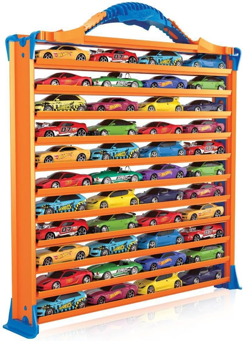Hot Wheels Rack N' Track Cars & Toys Organizer Storage with 44 Compartments - IMPROVED - Toy Display Case, Multi-Coloured, Cars are not included. (HWCC9B)