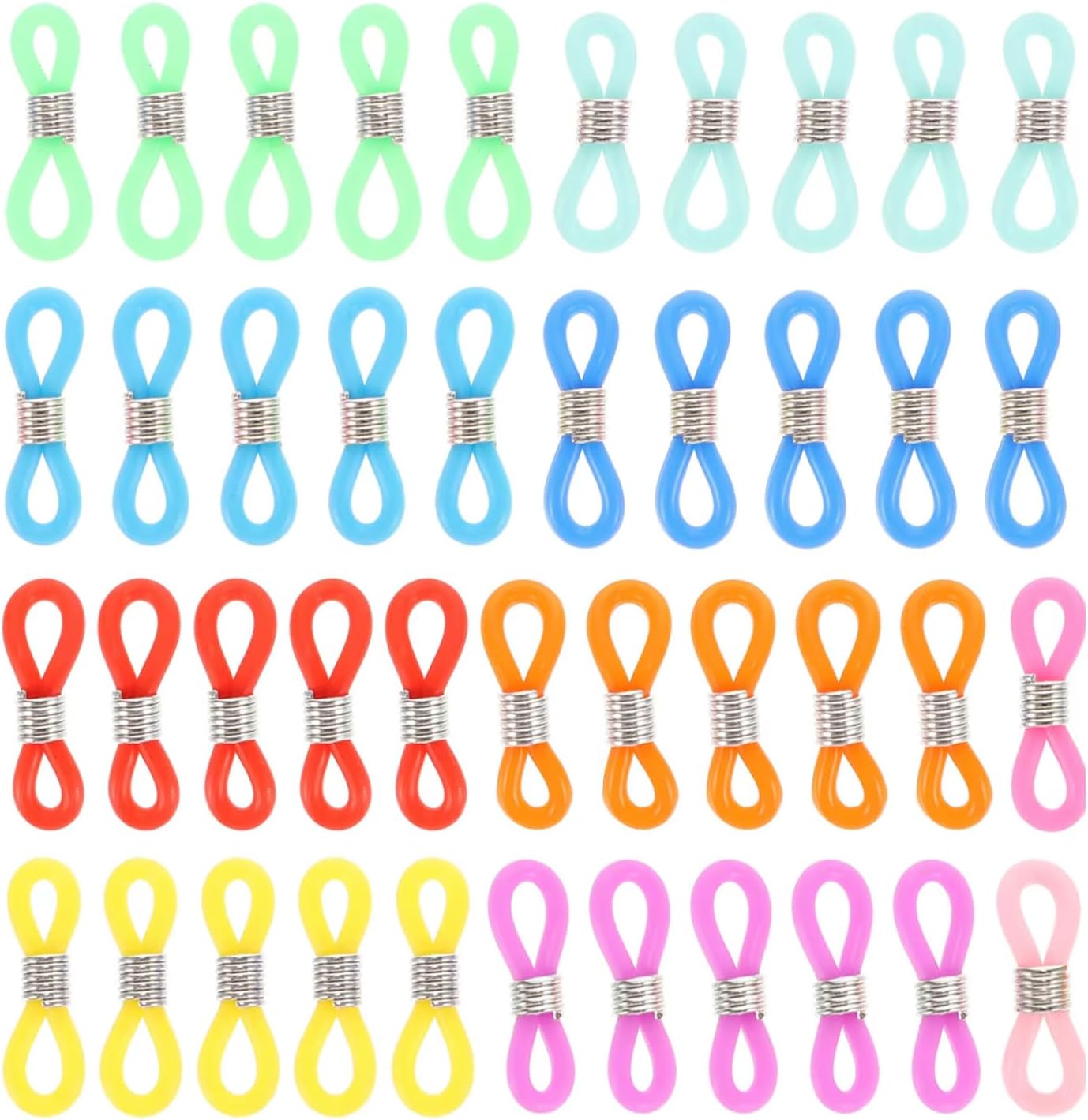40 Pcs Eyeglass Chain Ends Skid Connectors, Eyeglass Chain Ends Adjustable, Silicone End Connectors, DIY Bead Linking Eyewear Retainer Accessories, for Sunglasses and Optical Glasses(Assorted Color)