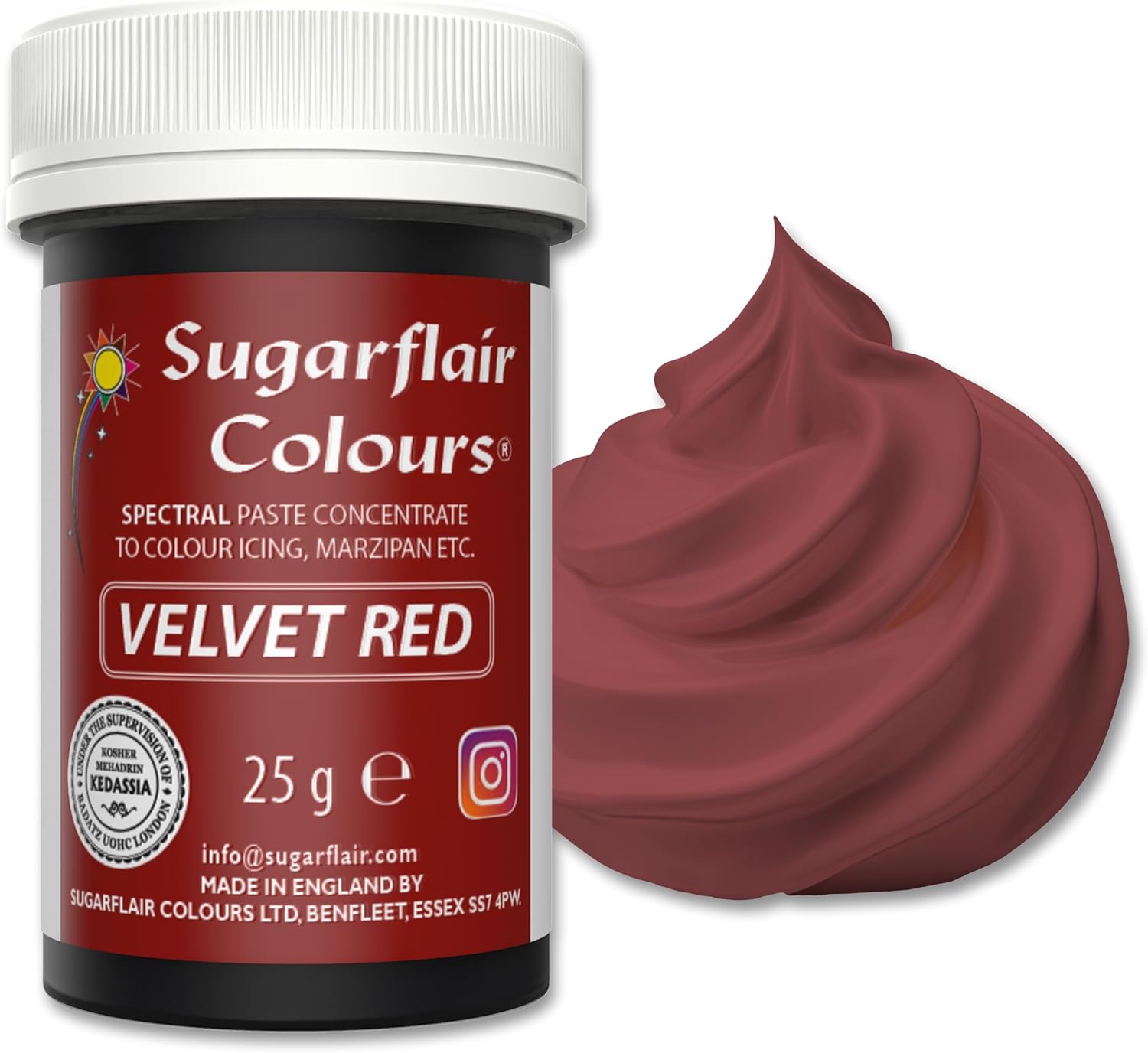 Sugarflair Food Colouring Paste Velvet Red, Spectral Highly Concentrated Food Colouring for Buttercream, Sugar Paste, Royal Icing, Cake Decorations and More! Vibrant Colour Food Dye! - 25g