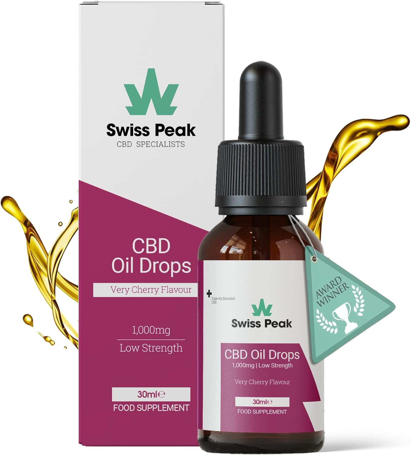 CBD Oil, 1000mg, Cherry Flavoured, Broad Spectrum, THC-Free, 30ml | High Strength CBD Oil, Flavoured CBD Drops, Vegan, Natural, Non-GMO, Blended with MCT Oil, No THC, 30ml (up to 3 momths)