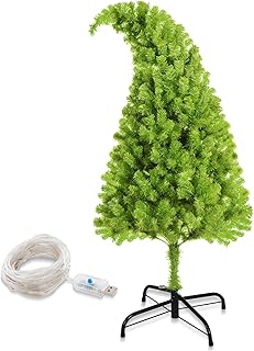 5.7FT Christmas Tree Bendable Prelit, Artificial Christmas Tree Stand Whimsical Christmas Tree, Christmas Decorations for Home Office Party Decor