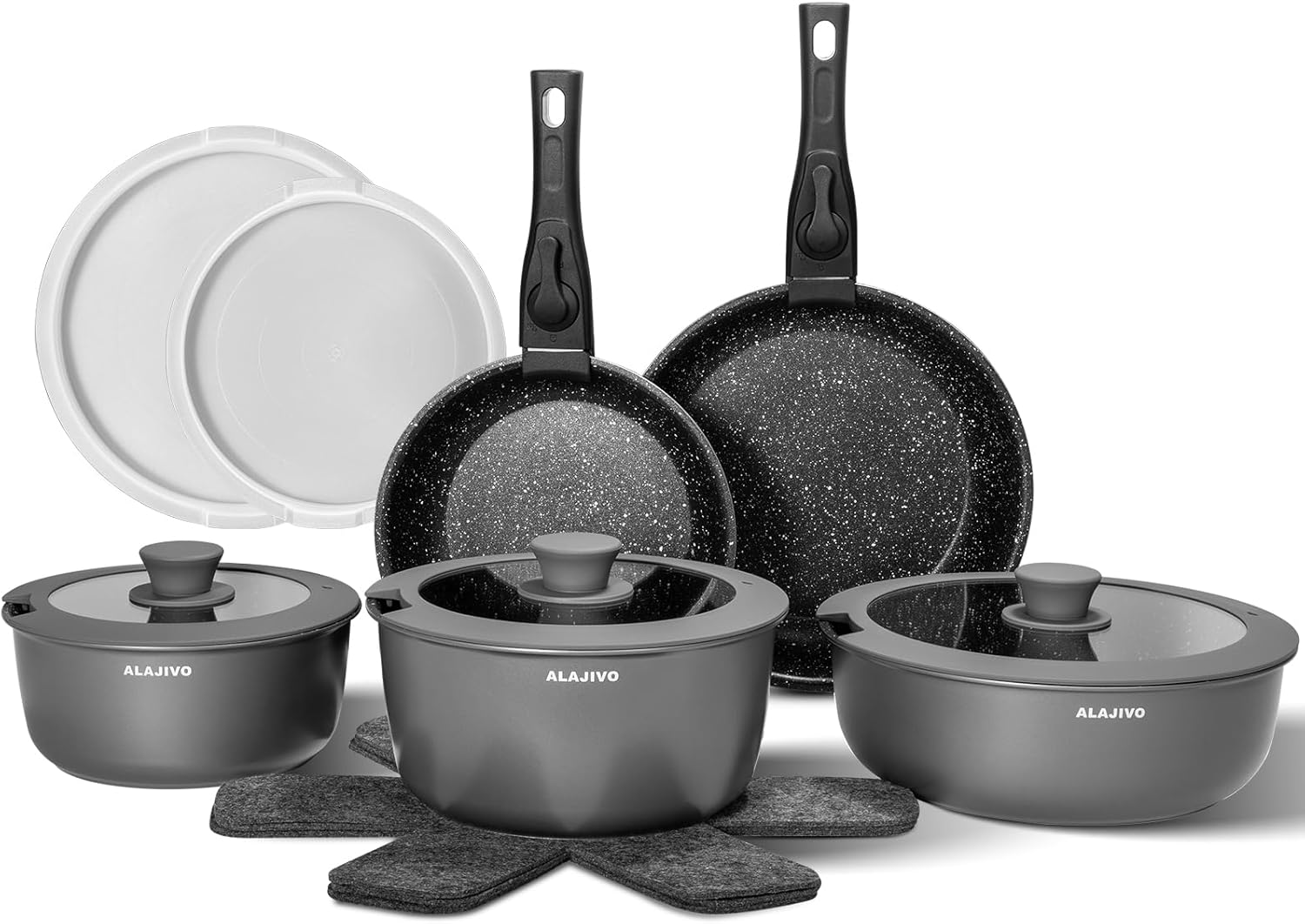 Non Stick Pots and Pans Set 17 Piece, Induction Hob Pan Set, Nonstick Removable Handle Kitchen Cookware Sets, Pot Set, Frying Pans Sets, Saucepan Sets with Lids, Oven Safe, Dishwasher Safe