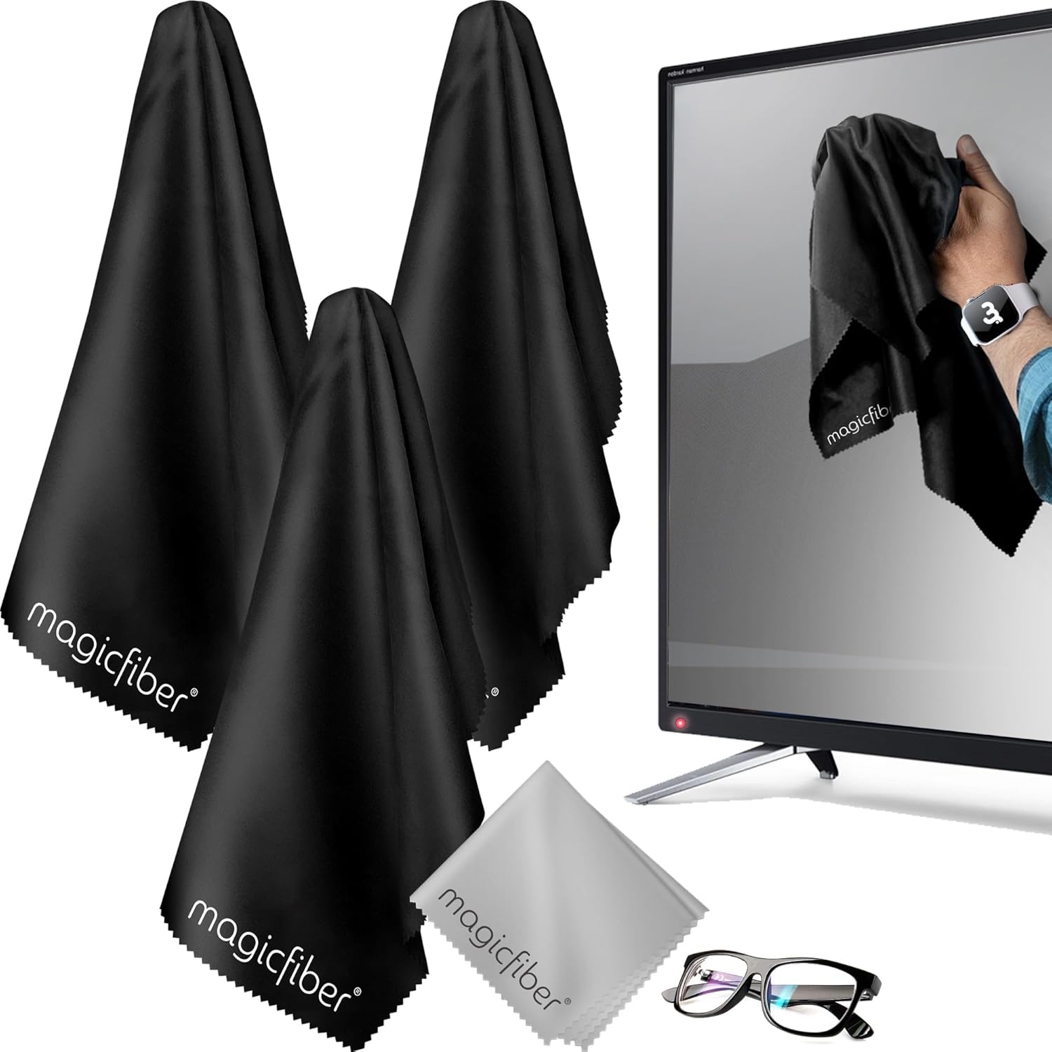 MagicFiber Extra Large Microfiber Cleaning Cloth - Premium Cloth for TV Screens, Windows, Mirrors, Glasses, Lenses, VR, Computers, Monitors, & More