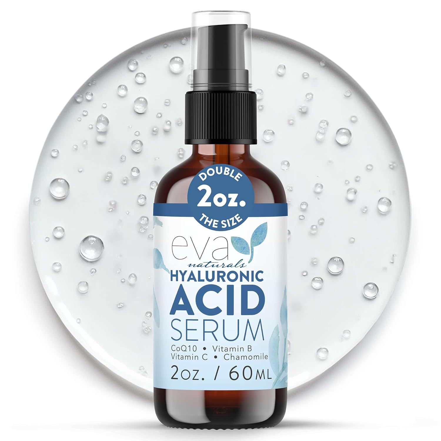Eva Naturals Hyaluronic Acid Serum for Face – Pure Facial Gel with Natural Moisturizing Factors + HA – Anti-Aging Face Serum for Wrinkles, Fine Lines, Dry Skin, Lifted Glow – 2 oz