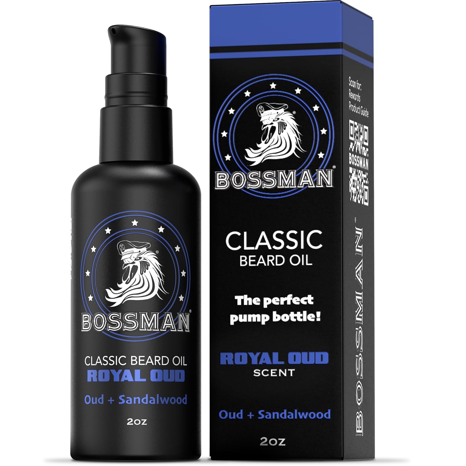 Bossman Organic Mustache & Beard Oil for Men, 2 oz – Natural Beard Moisturizer with Jojoba, Argan & Avocado Oils (Royal Oud Scent)
