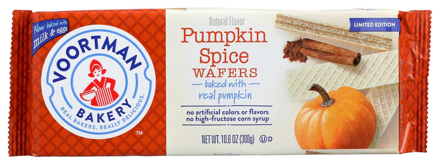 Voortman Bakery (2) Packs Pumpkin Spice Wafers - Limited Edition Cookies Baked with Real Pumpkin - Halloween/Fall Net Wt. 10.6 oz each