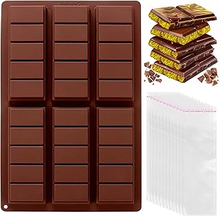 Mity rain Chocolate Bar Mold Deep, Silicone Thick Chocolate Bar Mold for Stuffed Bar, Rectangle Knafeh Pistachio Chocolate Bar Break Apart Candy Bar Molds with 100pcs Storage Bags