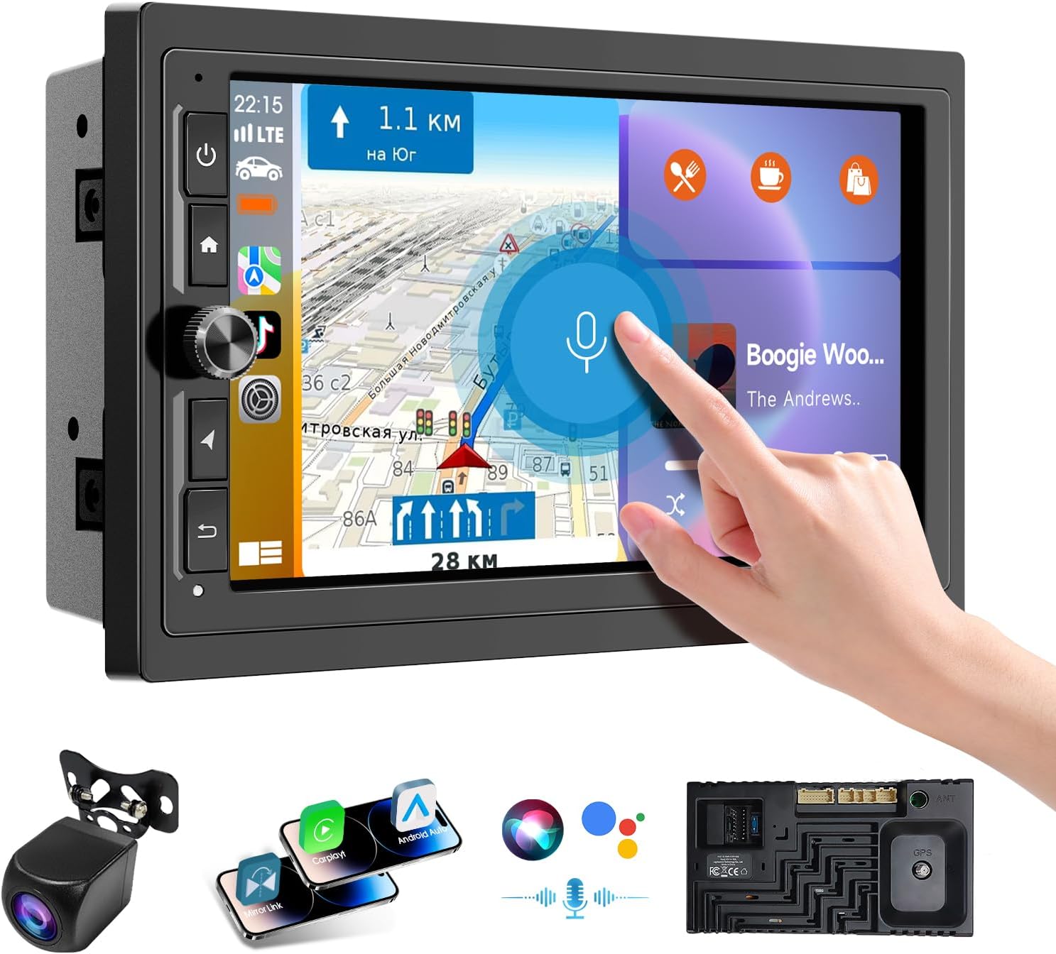 2 Din Car Stereo,7 inch HD Touch Screen,Wireless Apple CarPlay Android Auto Car Screen,with Backup Camera,GPS Navigation, Mirror Link,FM Audio Receivers,Bluetooth 5.0 Music Player